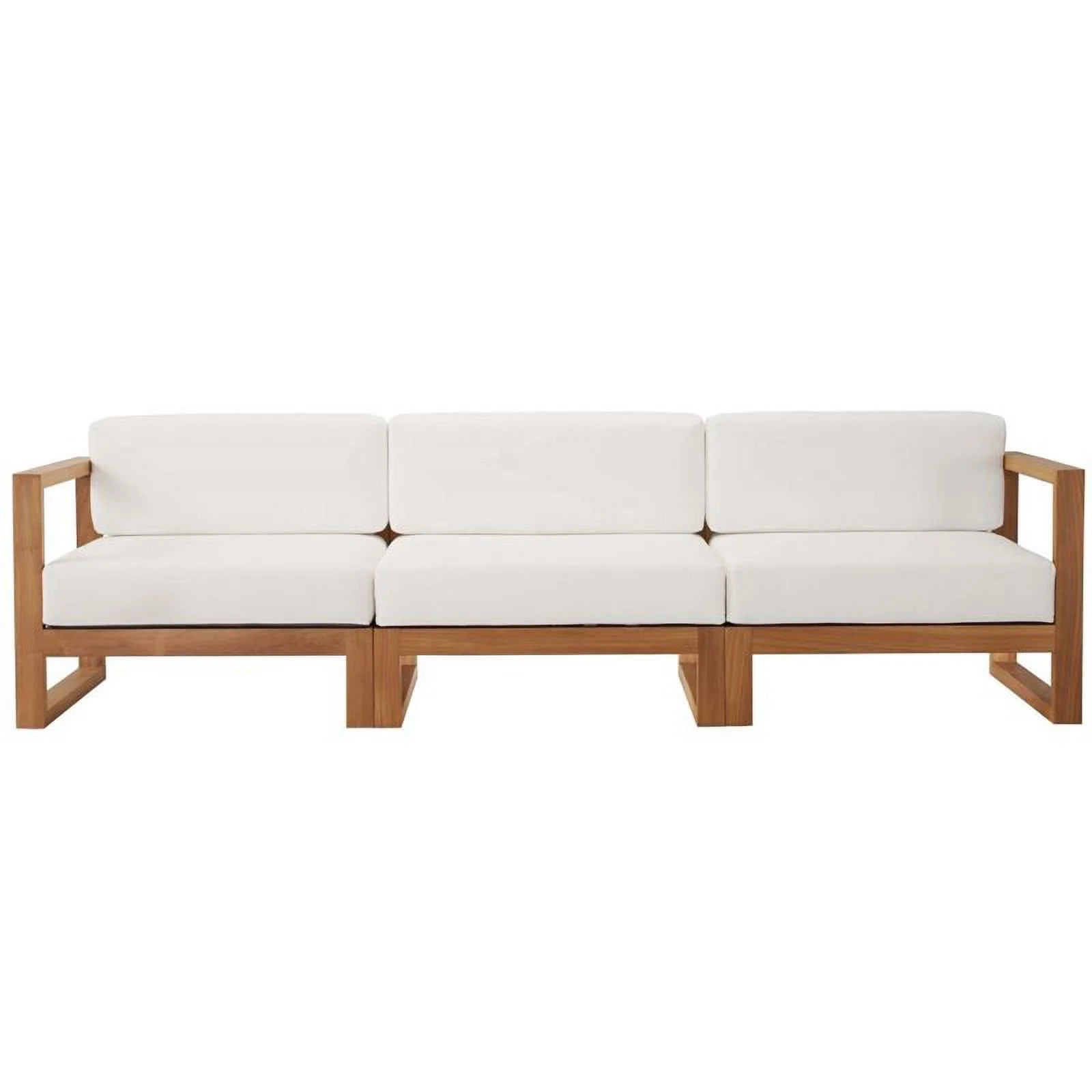 Afuera Living 3 Piece Solid Teak Wood Patio Sofa in Natural and White