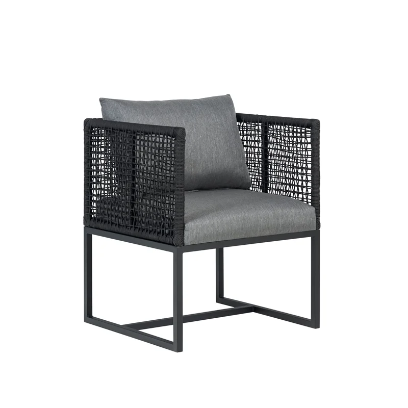 Pair of Sardinia Outdoor Aluminum Dining Chair with Rope Design - Black