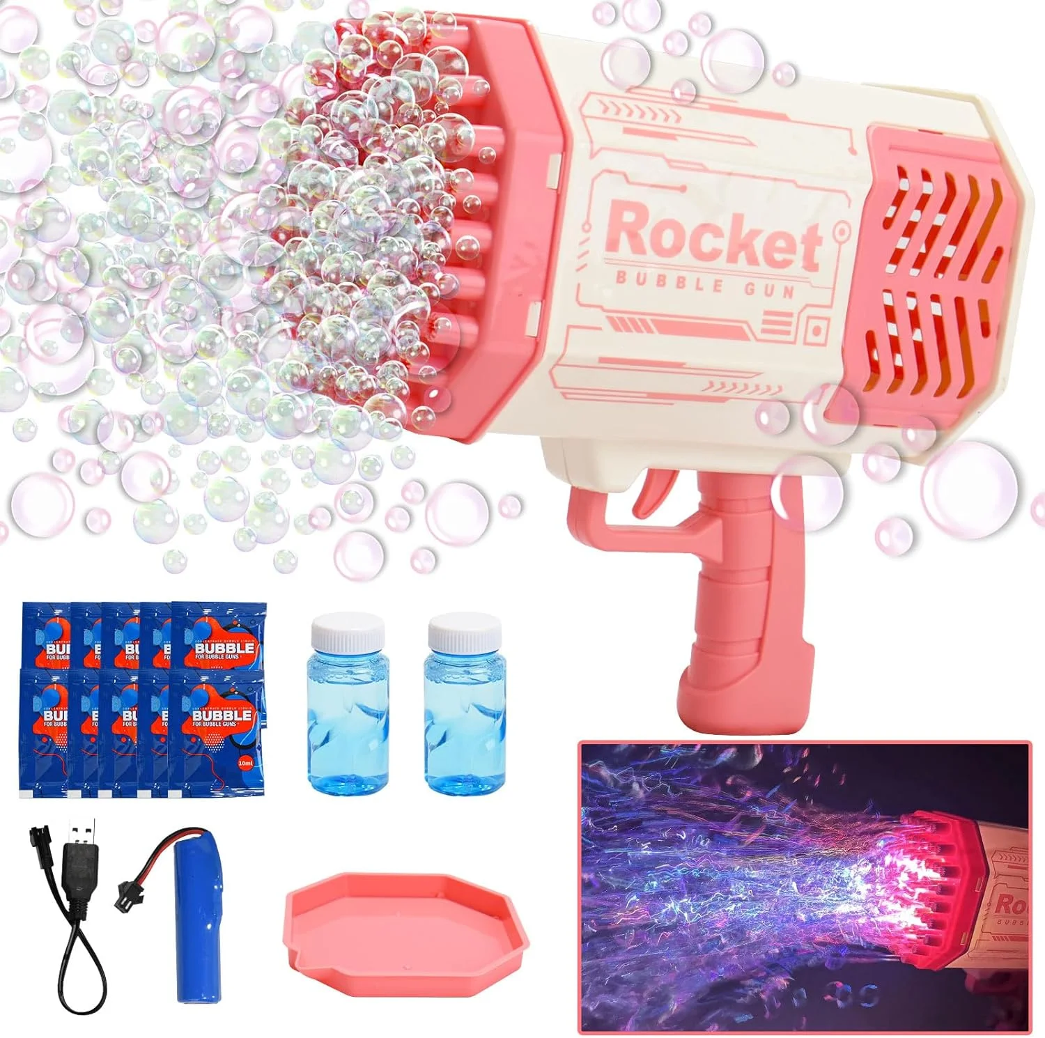 69 Holes Bubble Machine Gun, Bubble Gun with Colorful Lights, Bubble Refill Solution, Bubble Blower Toy Gifts for Boys Girls, Adults, Used for Easter Basket Stuffers, Birthday, Wedding