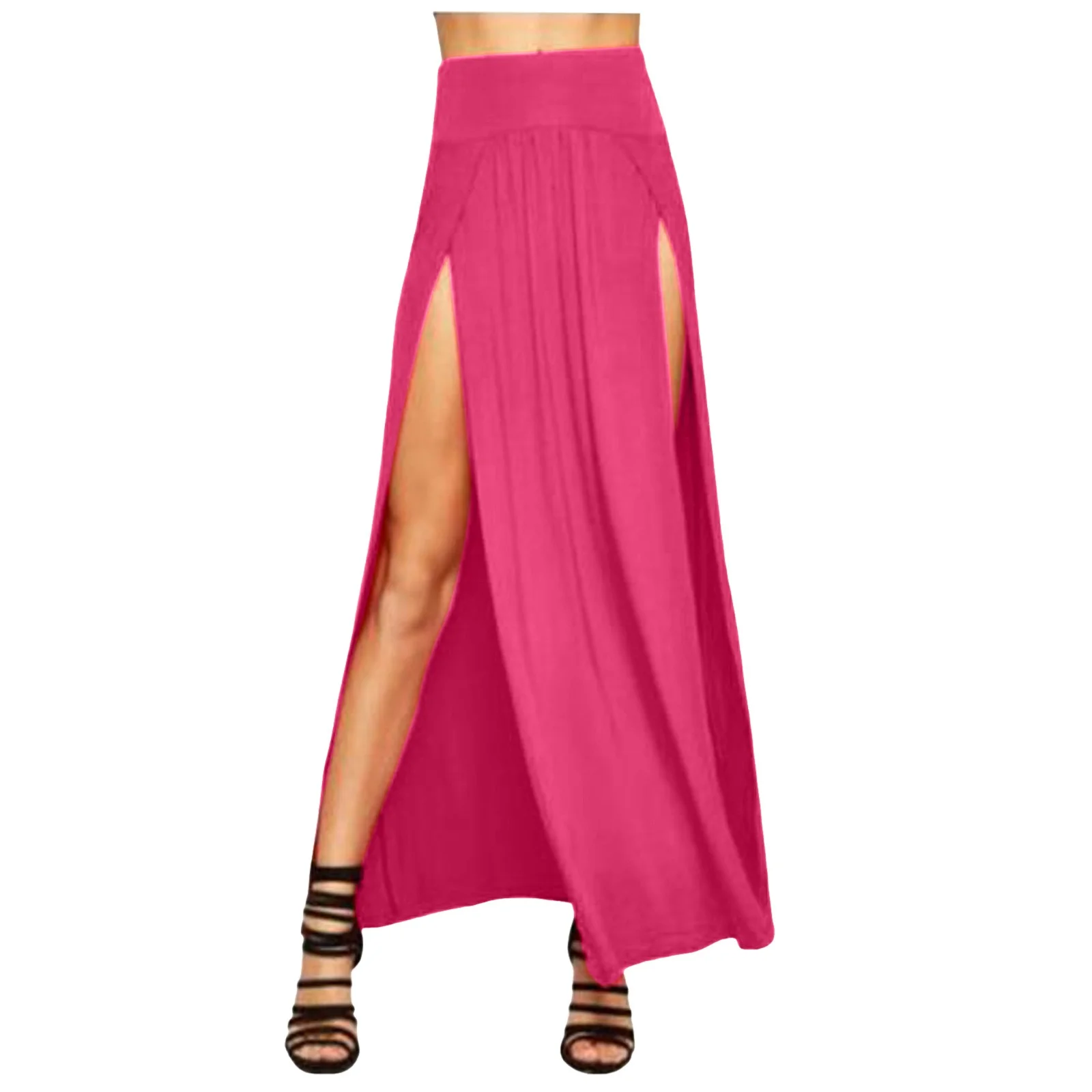 Spring Skirts For Women Womens Double Split Maxi Long Skirt Ladies Plain Basic Two Side Slit 4 22 Skirt Sets Women 2 Piece Outfits Casual