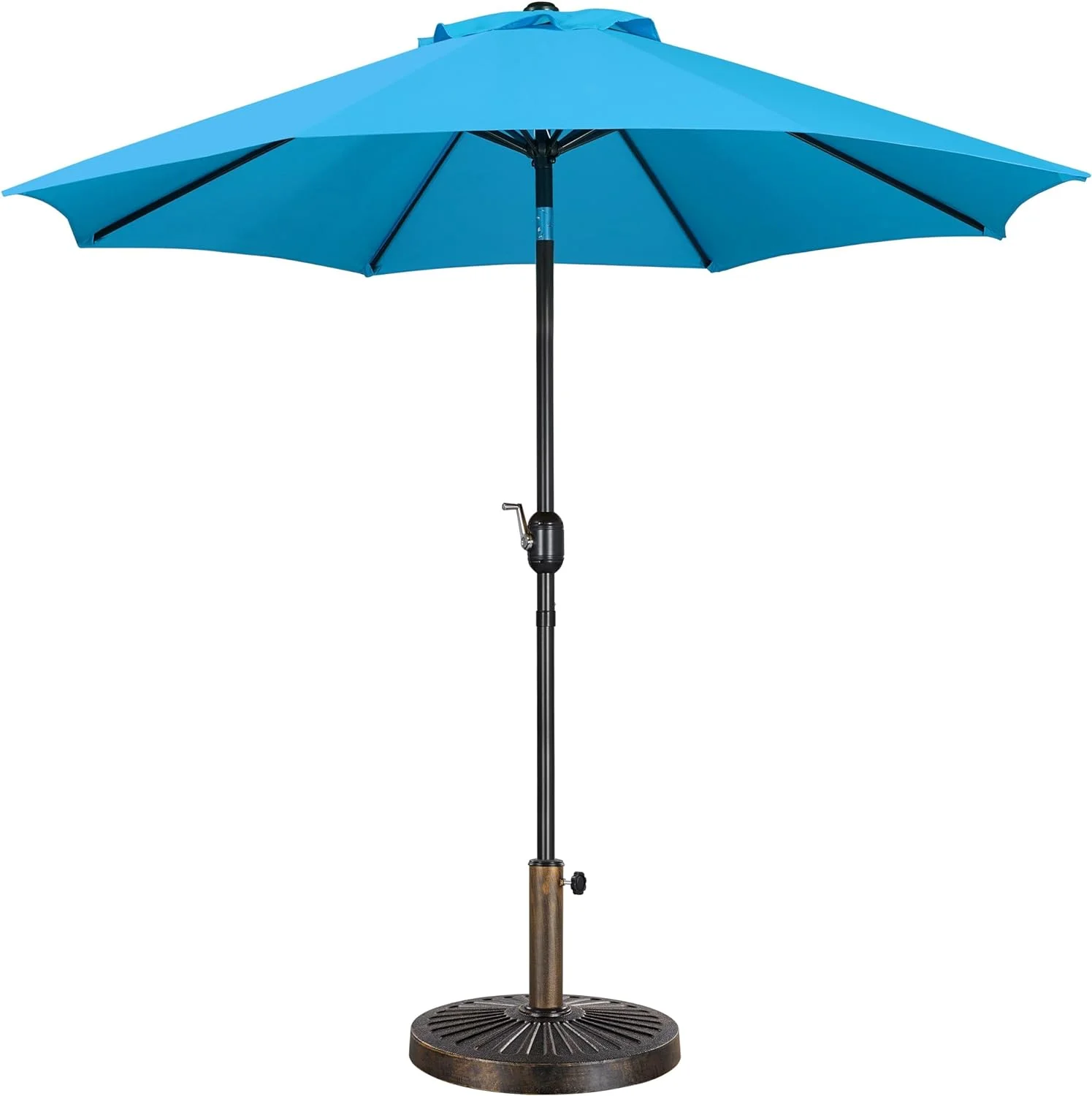 9FT Garden Table Umbrella with 30lb Patio Umbrella Base, Patio Market Umbrella with Push Button Tilt, Crank and 8 Sturdy Ribs, Outdoor Patio Umbrella w/Base Included Heavy Duty - Sky Blue