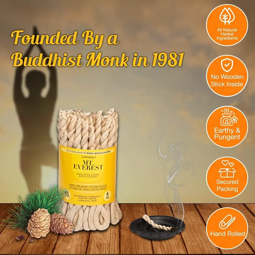 Himalyan Cedar Rope Incense Roll Of 3X45 Rope=135 Rope Founded By A Buddhist Monk In 1981