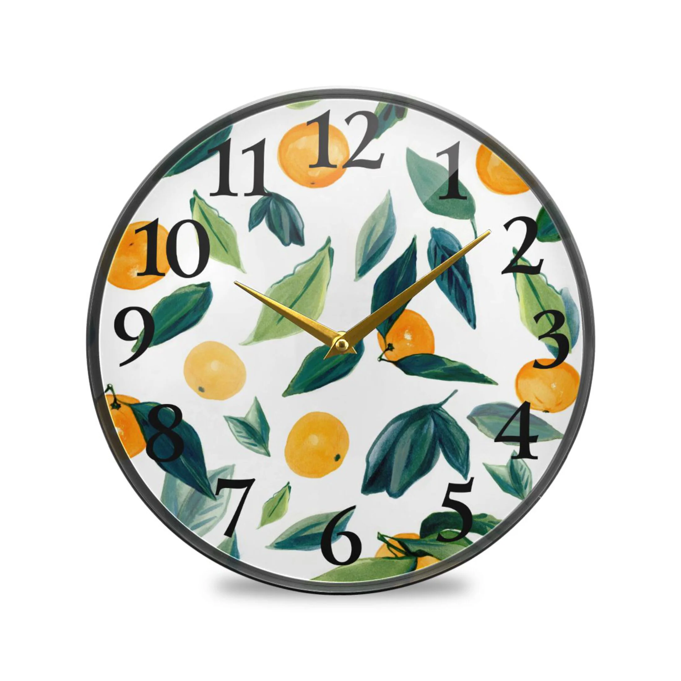 Watercolor Orange Leaves Wall Clocks Battery Operated 9.5 Inch Round Clock Acrylic Silent Non-Ticking Bedroom Living Room Decorative Clocks
