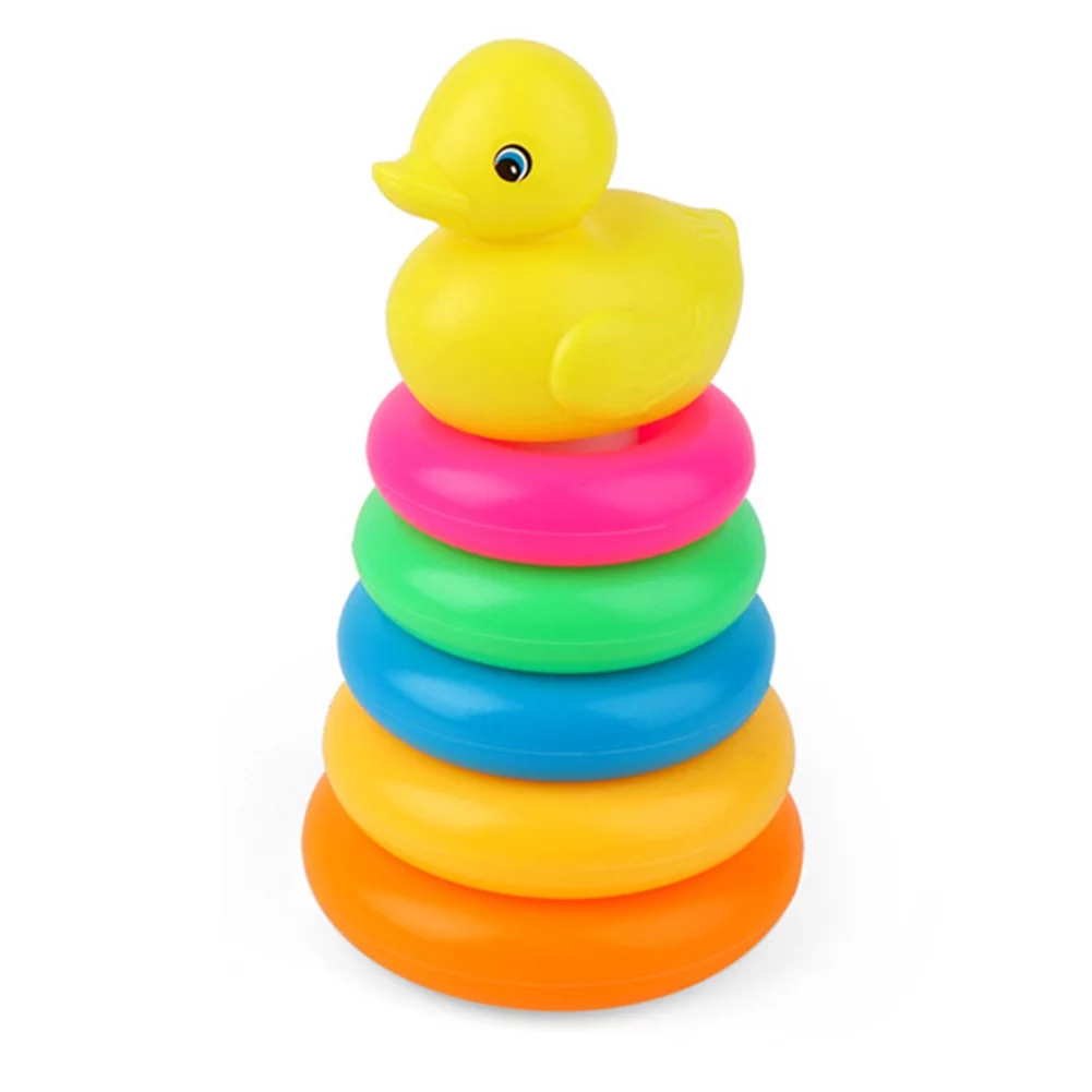 Early Educational Rainbow Tower Stack Circle Duck Ring Puzzle Pyramid (A)