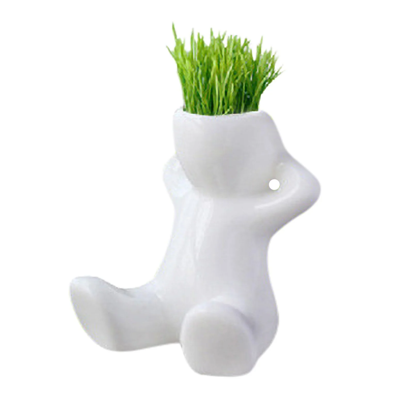 Mini Bonsai Head Grass Hair White Ceramic Plant Garden,Tree Doll