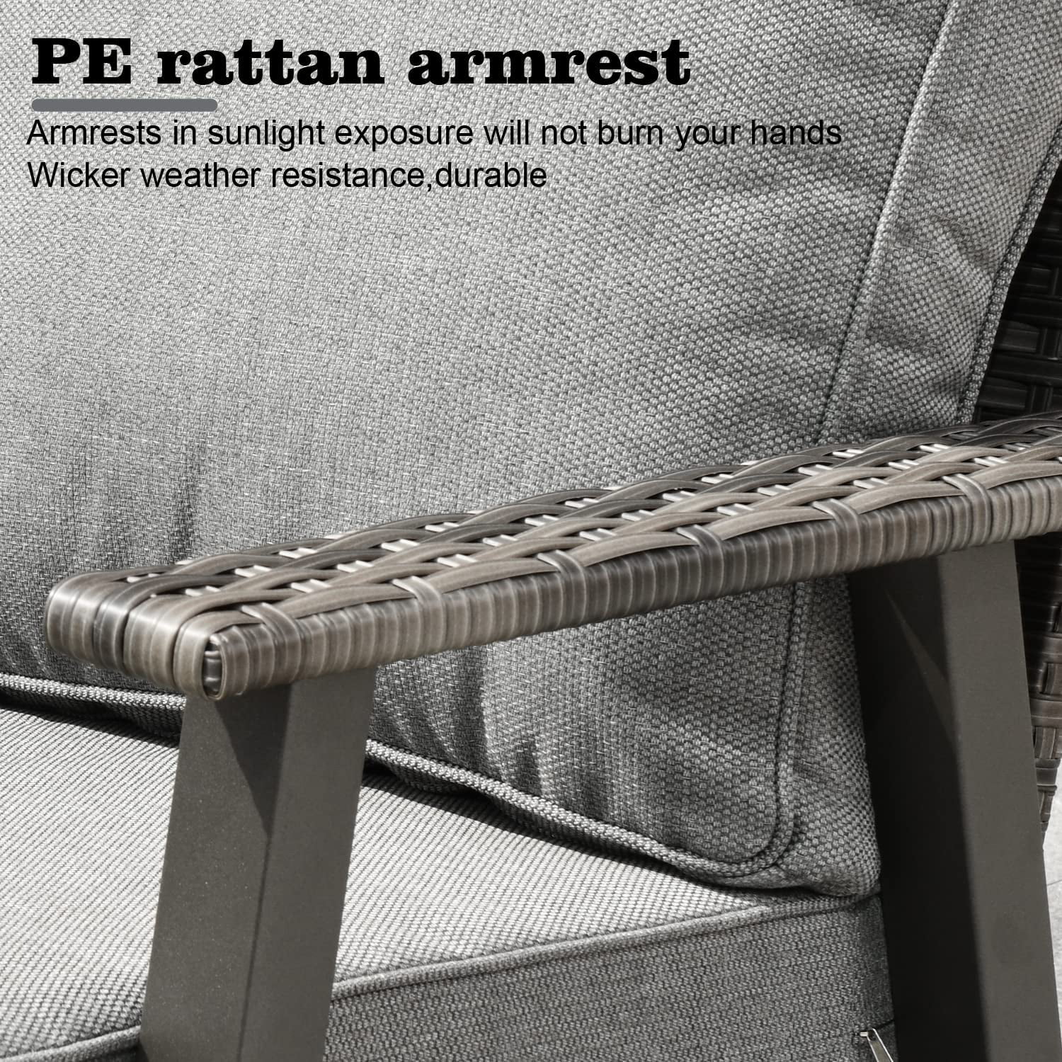 HOOOWOOO Outdoor  6 Piece Modern Conversation Set with 3 Seat Sofa 2 PCS All-Weather Wicker Chair Tempered Glass Top Table and Ottoman Footstool Dark Grey Cushions