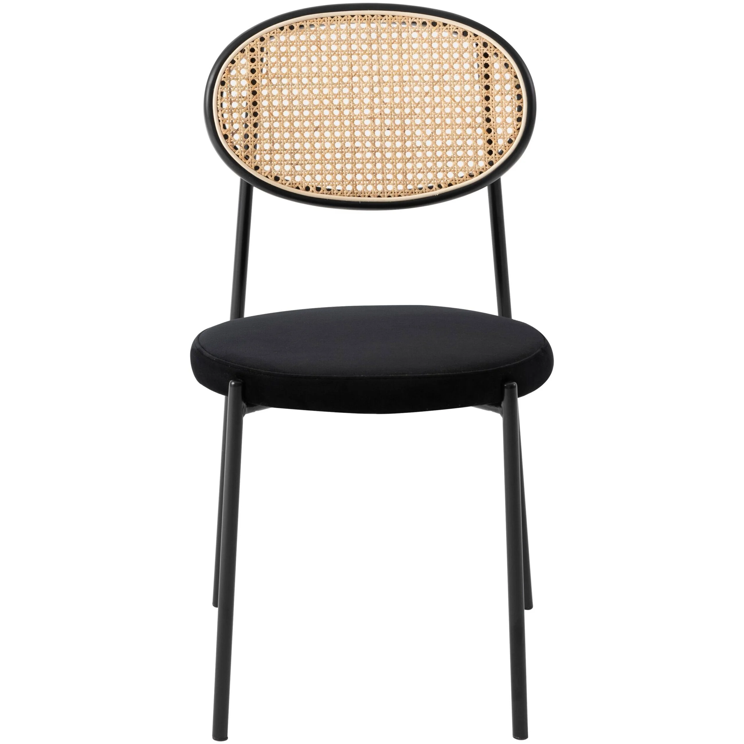 LeisureMod  Euston Modern Dining Chair with Wicker Back and Velvet Seat Black