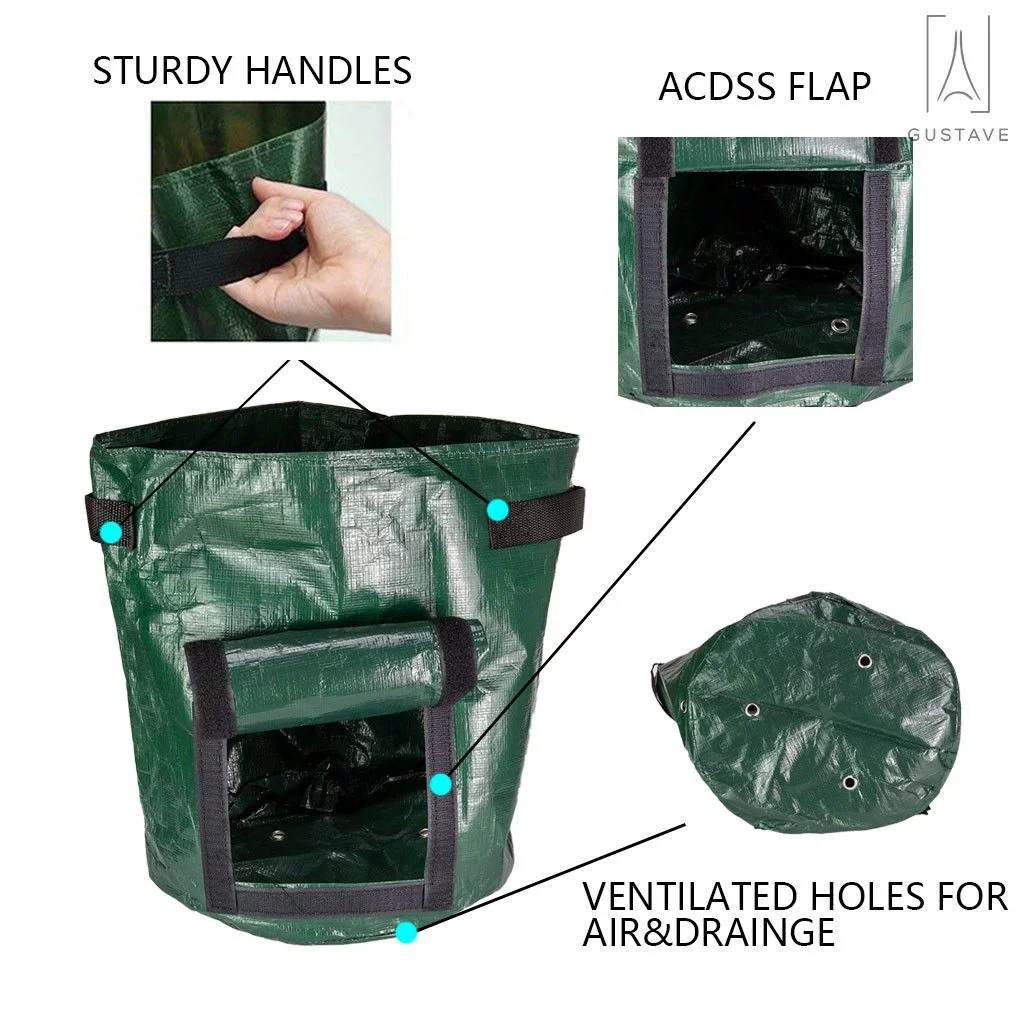 Gustave 4 Pack Grow Bags Fabric Pots Root Pouch with Handles Flower Vegetable Planting Container Breathable 10 Gallon PE Planter Bags