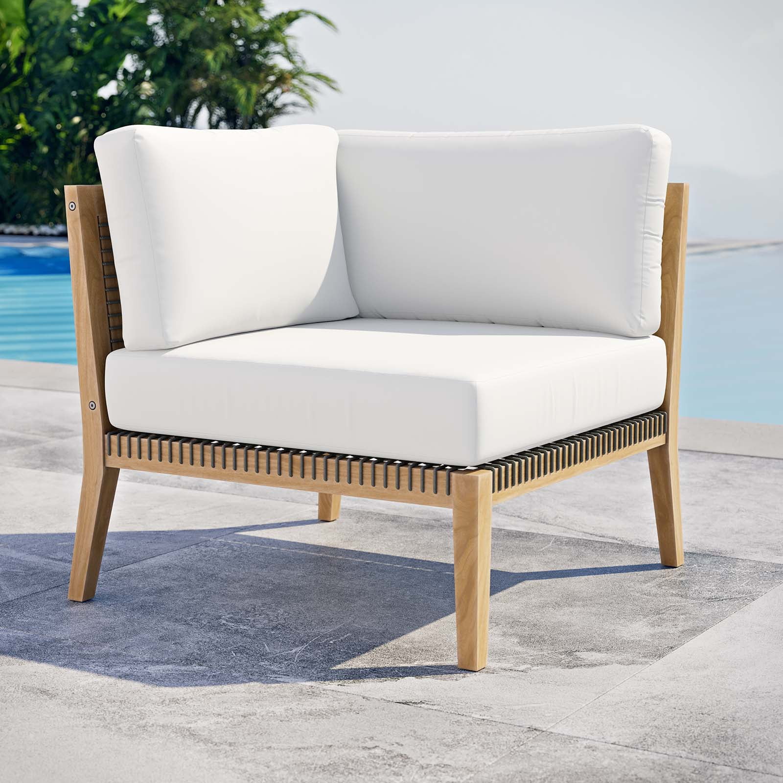 Modway Clearwater Outdoor Patio Teak Wood Corner Chair in Gray White