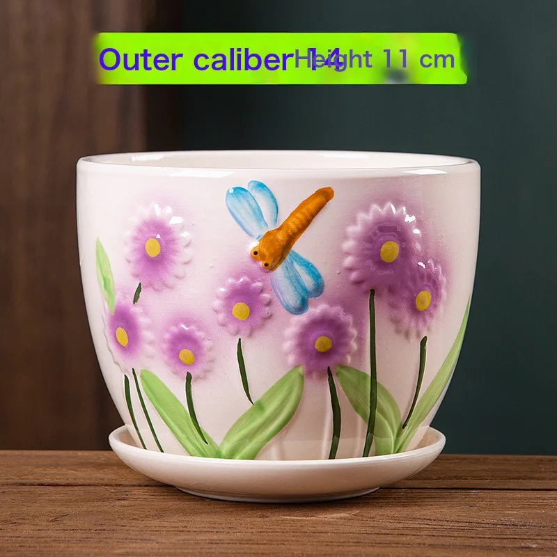 Flower Pot Ceramic Large Cartoons Green Dolo -Large Small Small Succession Plastic Flower Plant 303-Twinbird + Big Red Flower (2) Large Ceramic