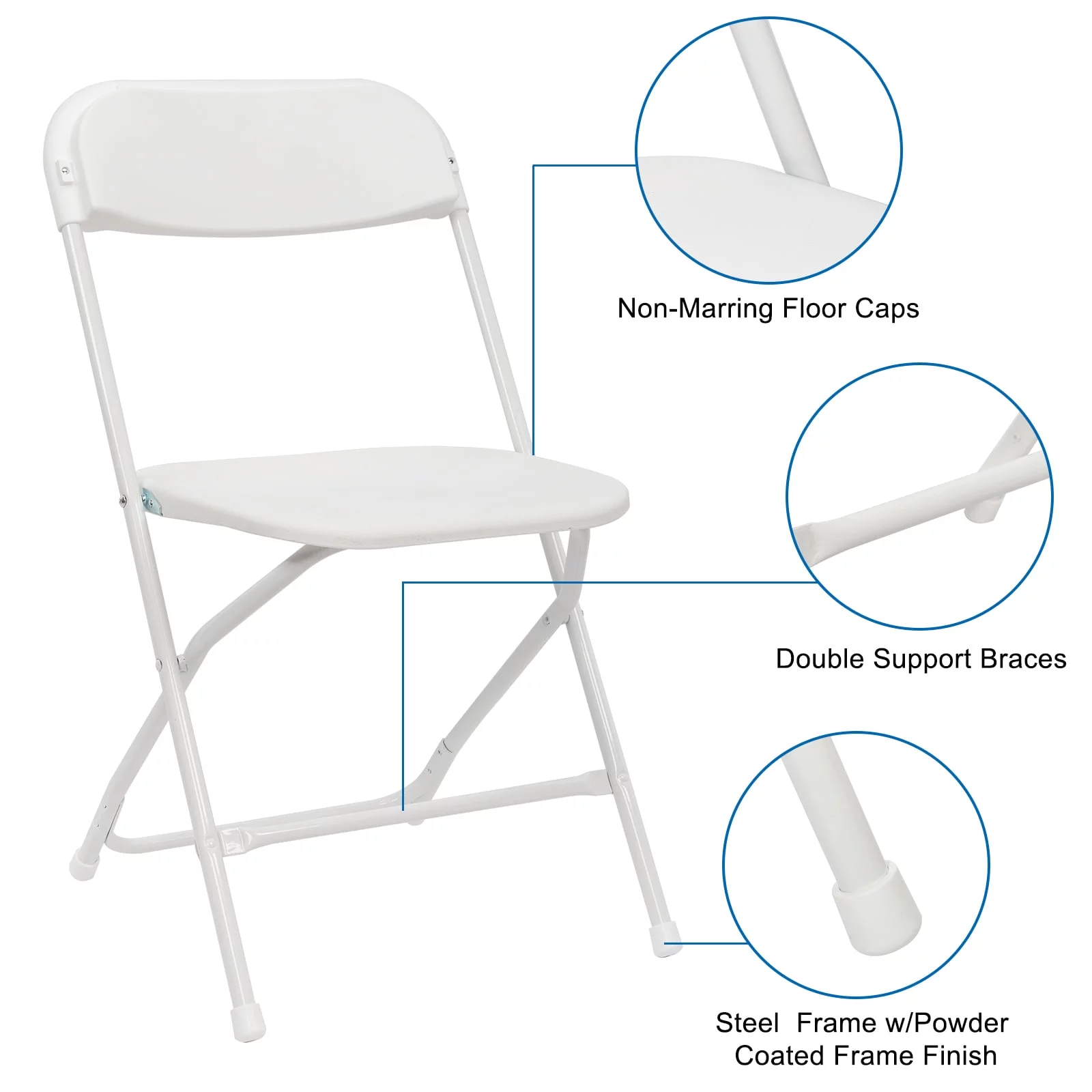 6-Piece White Classic Garden Plastic Folding Chair Set with Injection Molding Technology