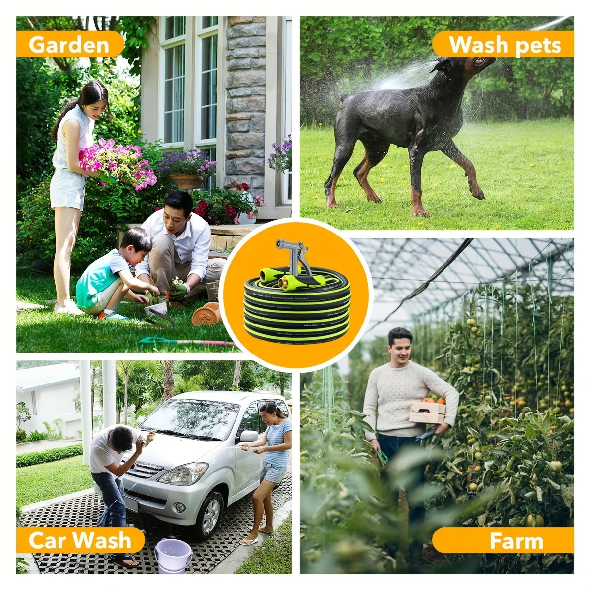 Grace Green Garden Hose, Hybrid 5/8 inch×50FT Water Hose, Both End Swivel, Heavy Duty, Light Weight, Flexible