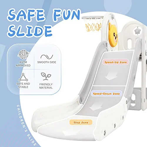 4 in 1 Toddler Climber and Slide Set,Kids Playground Climber Freestanding Slide Playset with Basketball Hoop Play Combination for Babies Indoor & Outdoor(Pink)