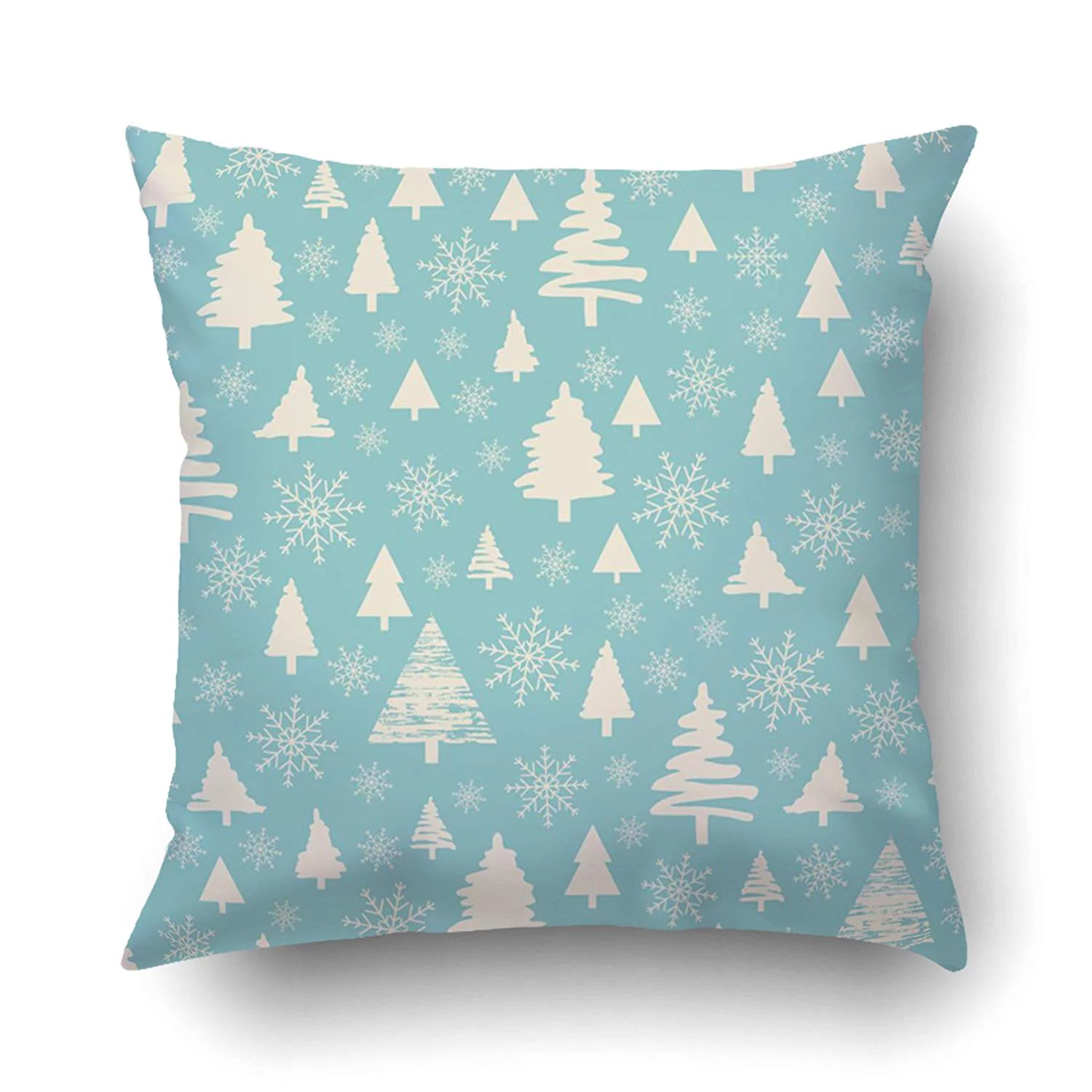 ARTJIA Xmas Holiday Pattern Christmas Decoration Snow In The Woods White Trees And Spruce Pillow Case Cushion Cover Case Throw Pillow Case 16x16 inches