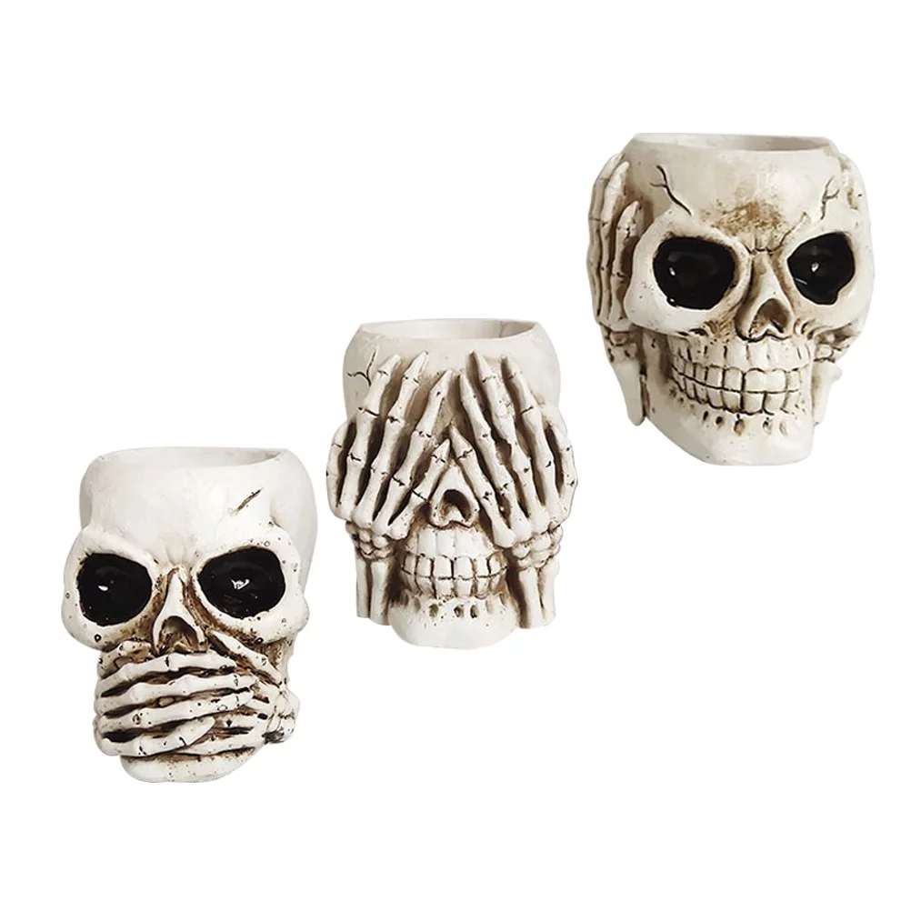 Guichaokj 3Pcs Skull Shape Flower Pots Flower Holders Planter Resin Planers Home Supplies