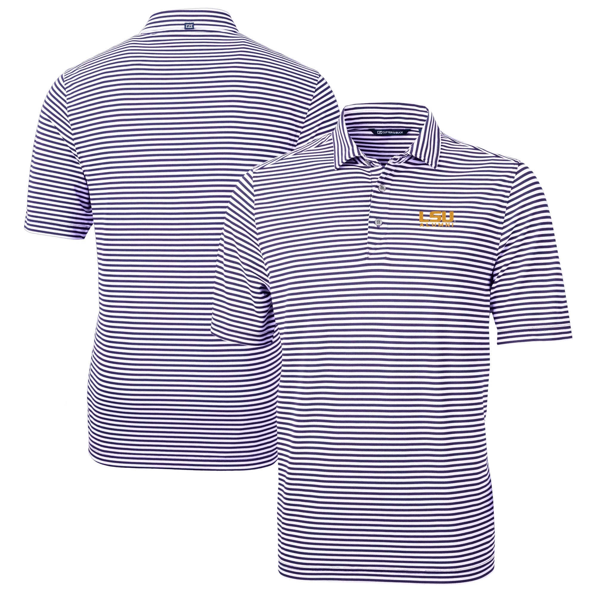 Men's Cutter & Buck  Purple LSU Tigers Alumni Logo Virtue Eco Pique Stripe Recycled Polo