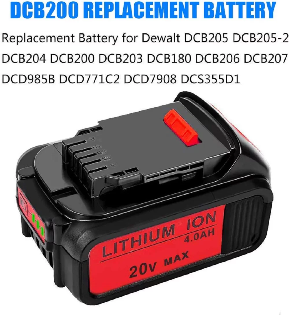 DCB200 4.0Ah Dewalt Replacement Battery Compatible with 20V Max DCB206 DCB205-2 DCB200