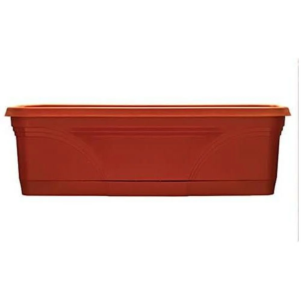 36 Inch Rectangular Plastic Medallion Hanging Windowsill And Garden Box Planters With Drainage Holes, Terracotta (2 Pack)