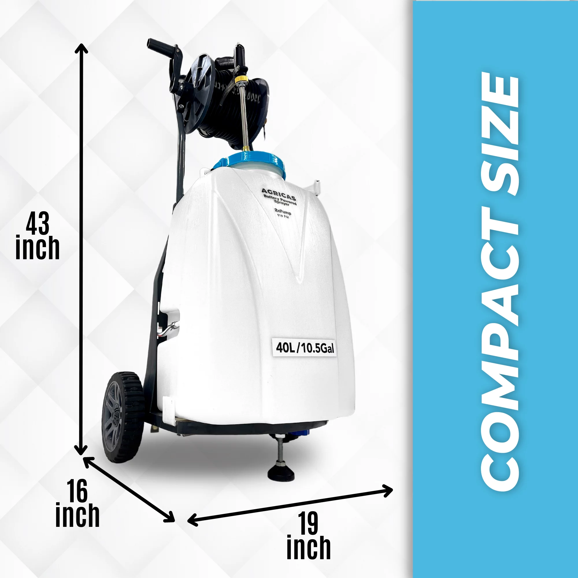 AGRICAS Battery Powered Sprayer with Double Professional Pump - 10.5 Gallon, Multifunctional Weed Sprayer for Lawn & Garden with Adjustable HD Wand and Nozzles, Portable Sprayer with Wheels