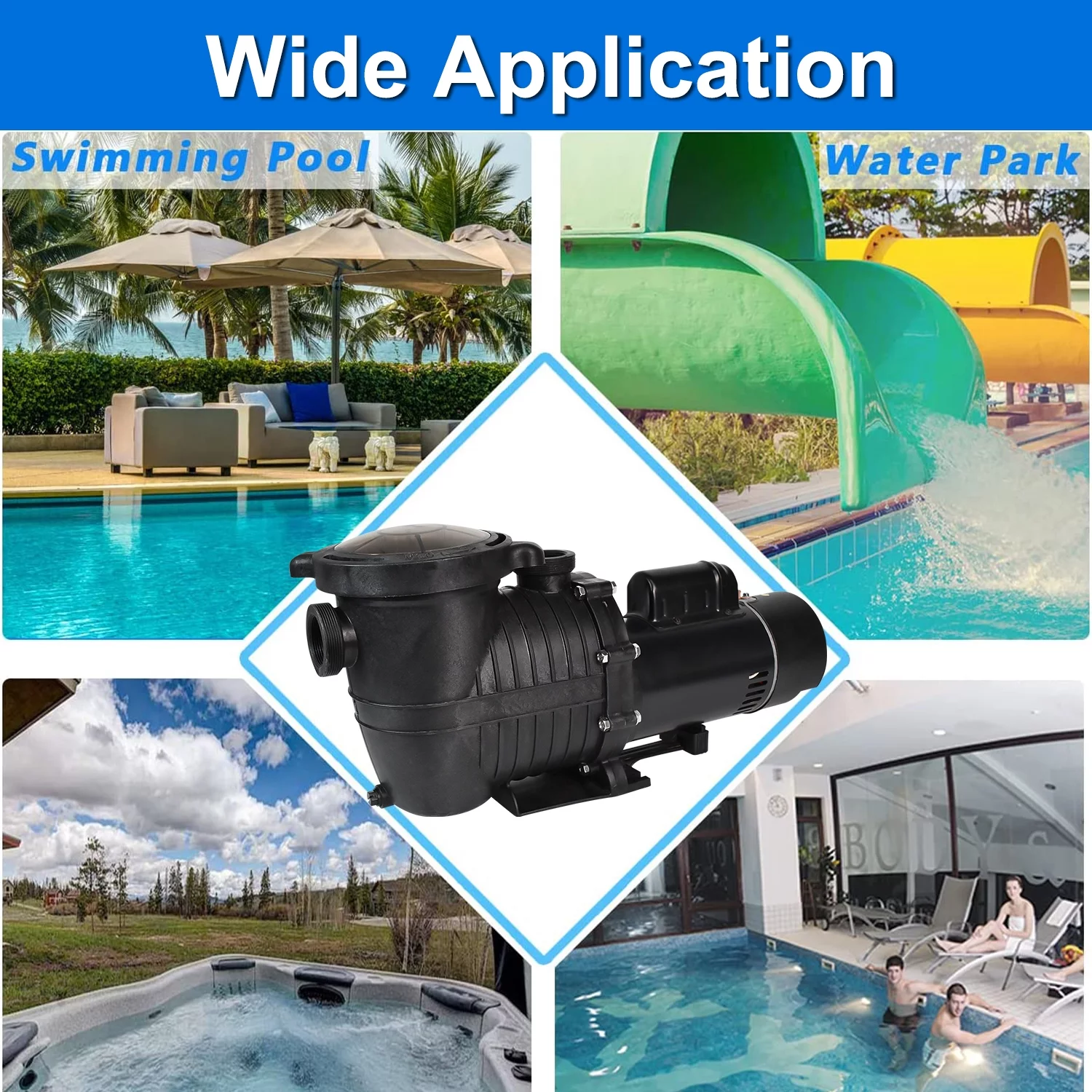 iMeshbean Swimming Pool Pump Above Ground, 1.5HP Motor, 110V-230V, Single Speed Pump For Above Ground Swimming Pool and Inground Pools, 6000GPH, Head Max 69FT, w/ Strainer Basket & NPT Connector