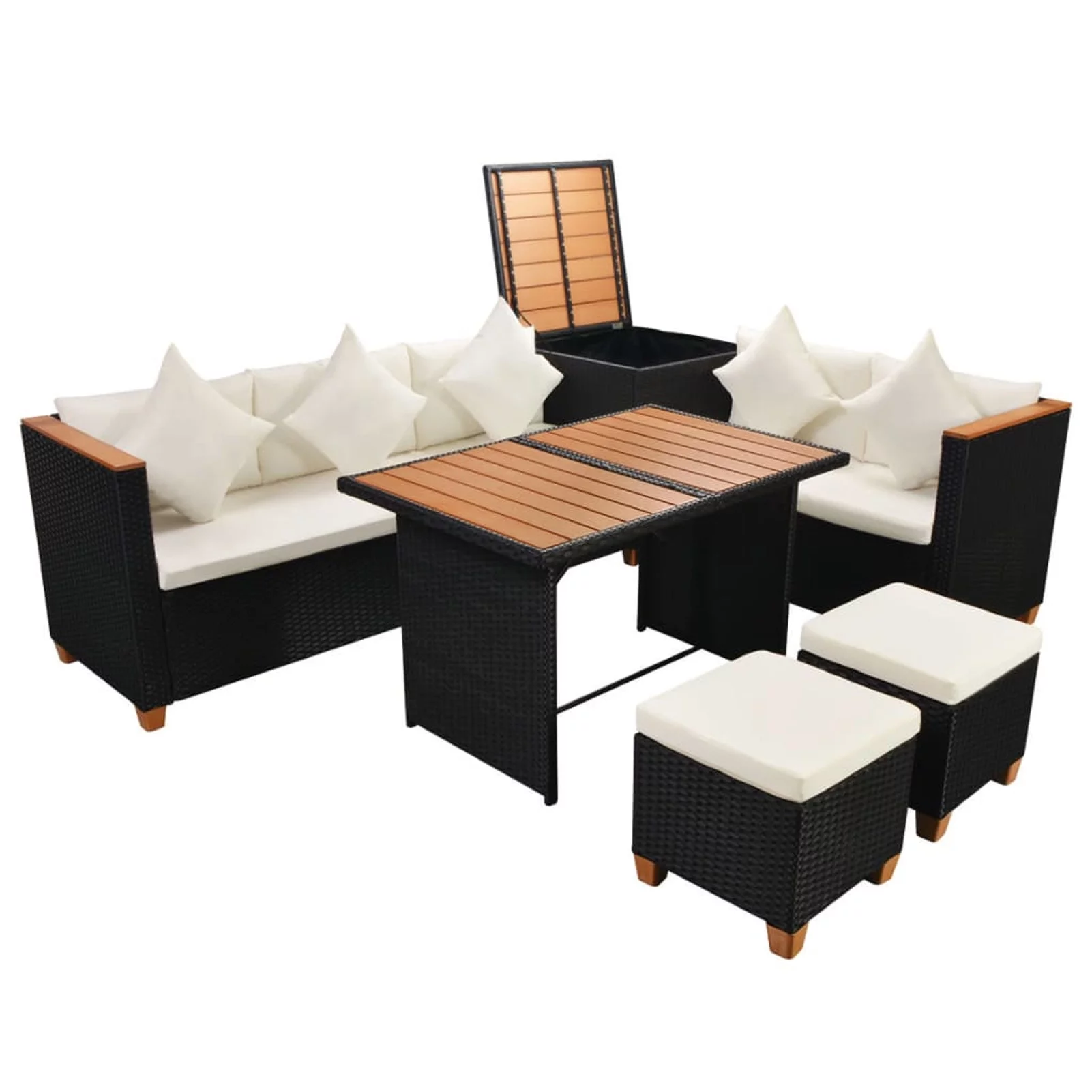 OWSOO 7 Piece Patio Set with Cushions Poly Rattan Black