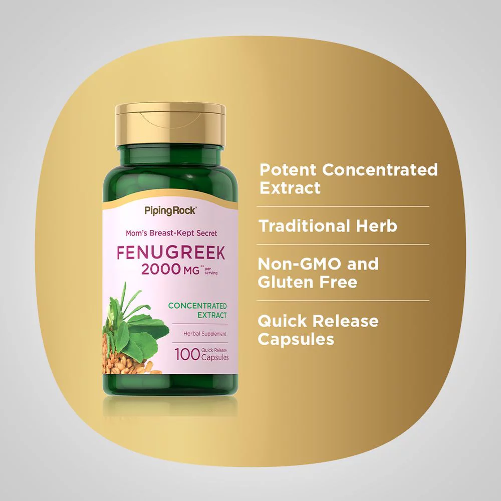 Fenugreek 2000 mg (per serving) | 100 Quick Release Capsules | Non-GMO, Gluten Free | By Piping Rock