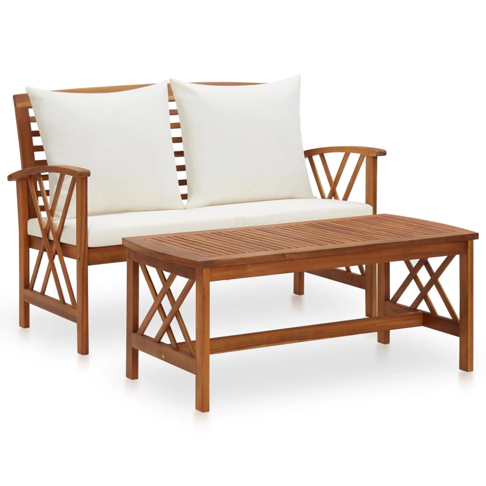 Walmeck 2 Piece Patio Set with Cushions Solid Acacia Wood