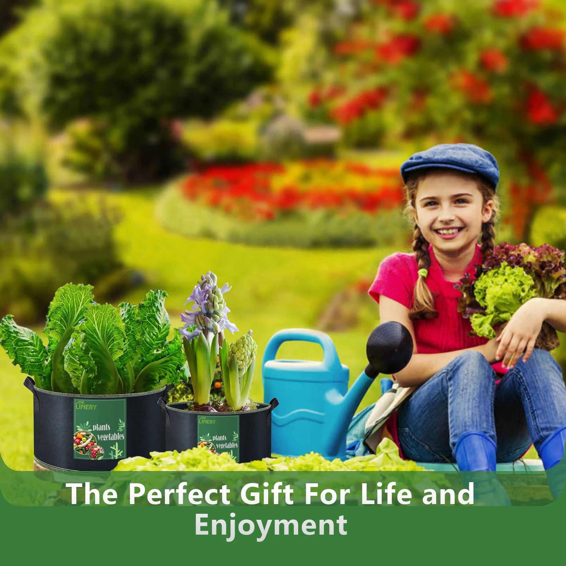 LINERY 3-Pack 100 Gallon Planting Bag Black Heavy Duty Thickened Large Capacity Upgrade Hemming Process Grow Bag with Handles Non-Woven Fabric Plant Pots (【3-100 G】)