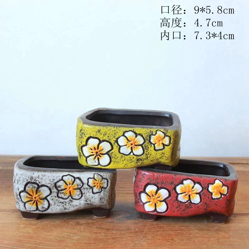 Hand-Painted Korean Style Ceramic Succulent Planter - Small Desktop Plant Pot