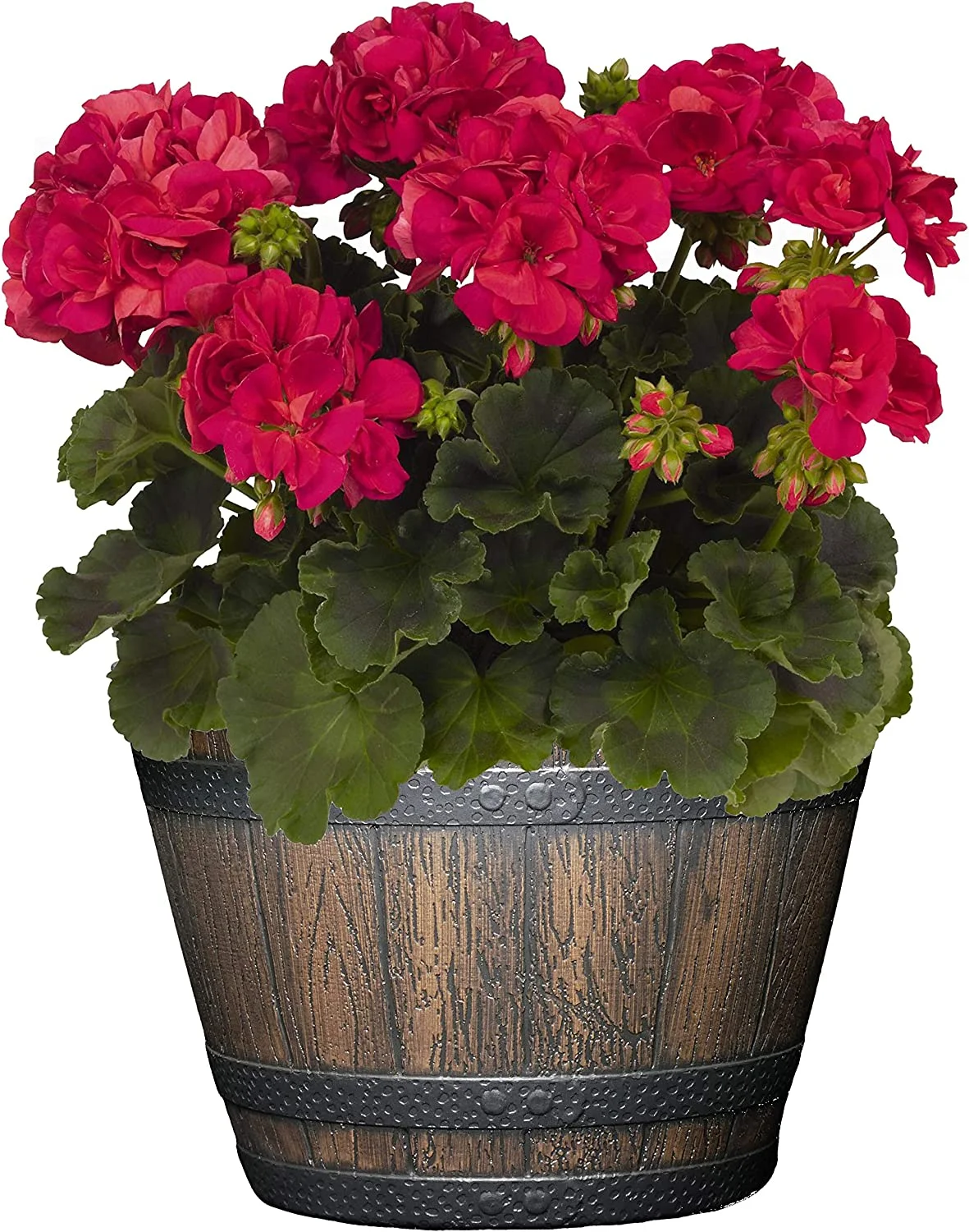 Whiskey Plastic Resin Flower Barrel Planter, Walnut Brown, 9