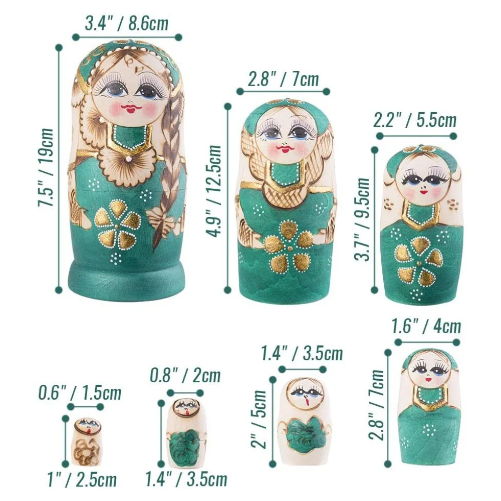 Russian Nesting Dolls Matryoshka Wooden Stacking Nested Set 7 Pcs Handmade Toys for Kids Children Christmas Mother's Day Birthday Home Room Decoration