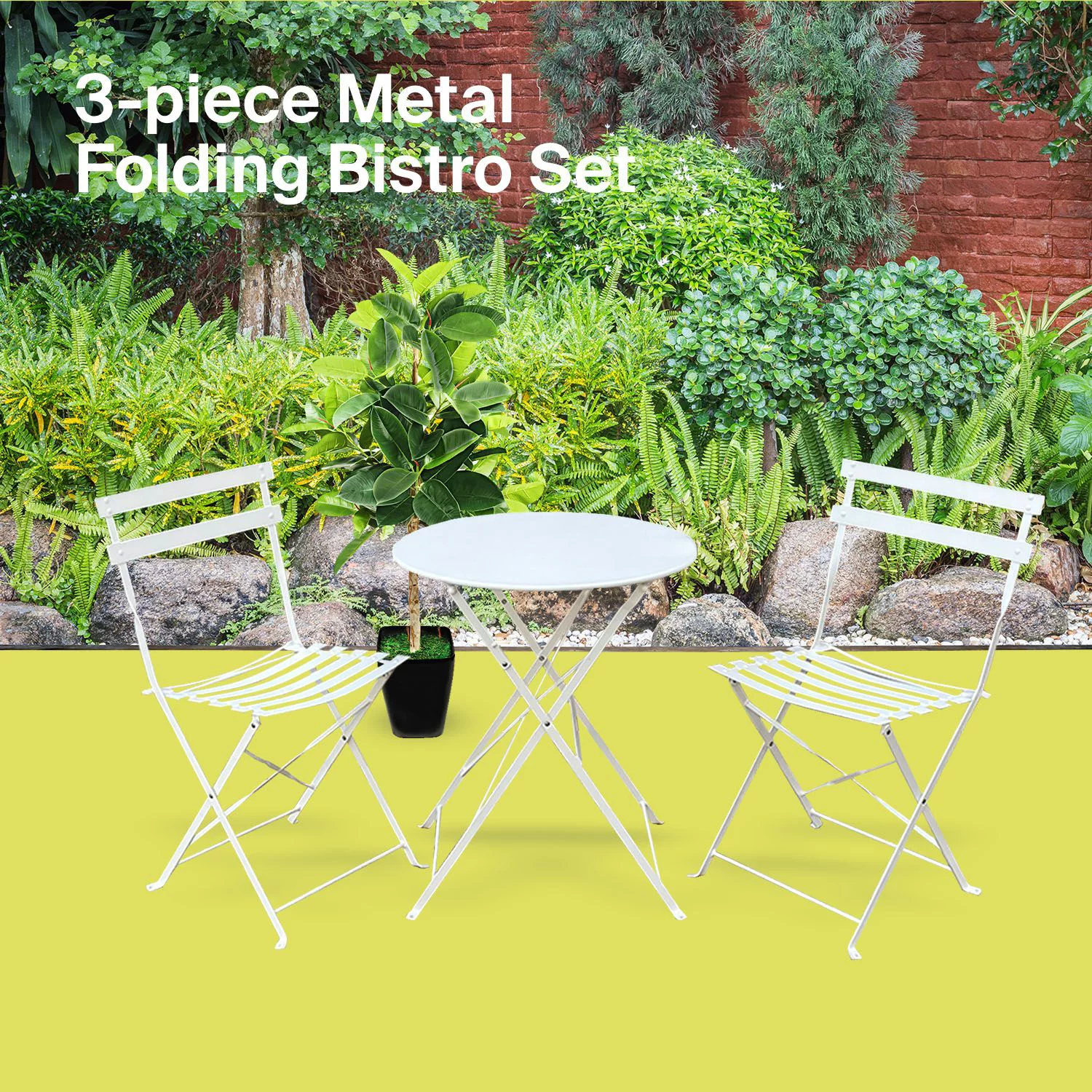 Myron 3 Piece Bistro Style Furniture Set – 2 Eye Catchy Chair With a Round Tea Table - White