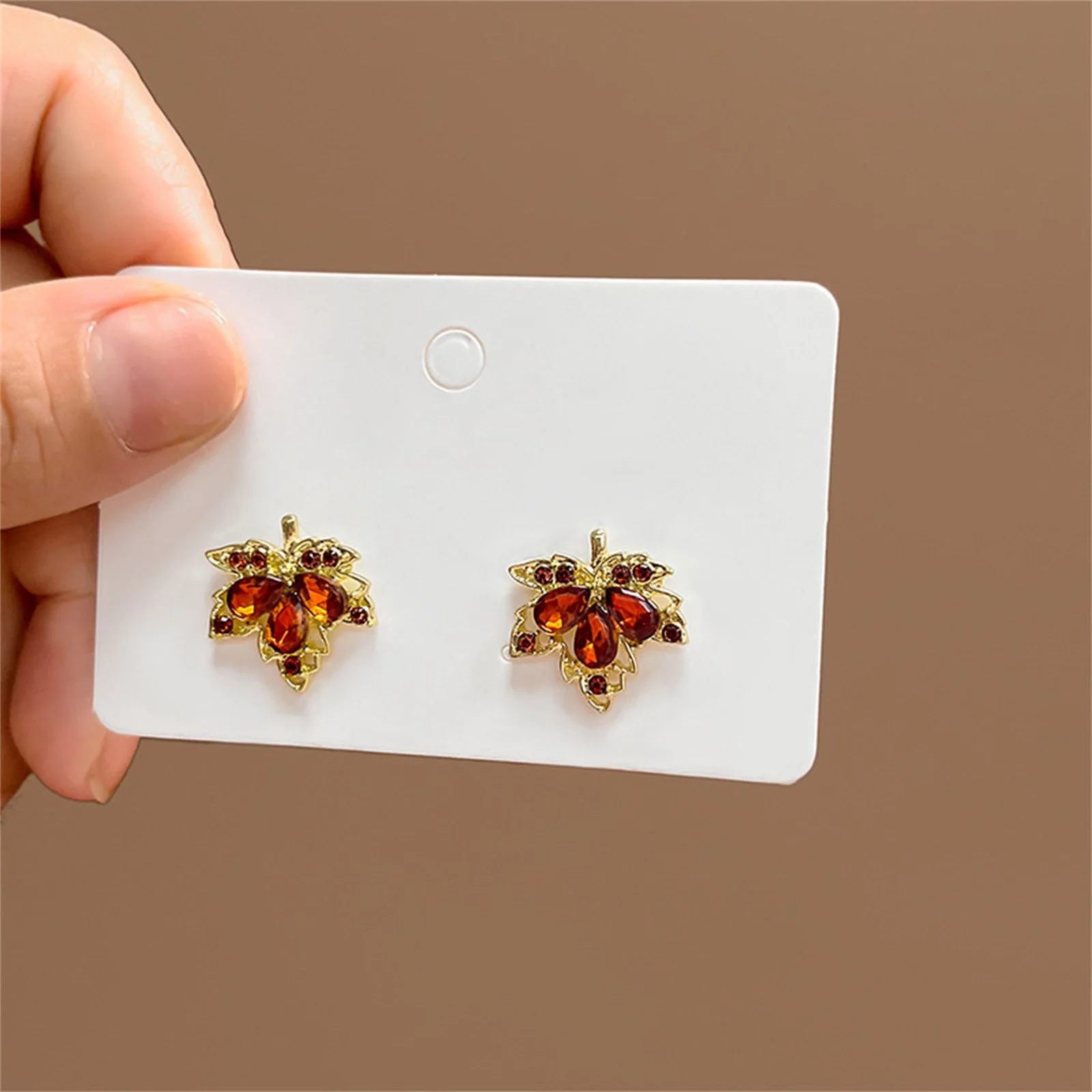 BOLUOYI Graduation Dress Sparkling Diamond Water Drop Maple Leaf Earrings Light Small Romanticss Autumn and Winter Silver Needle Earrings Female