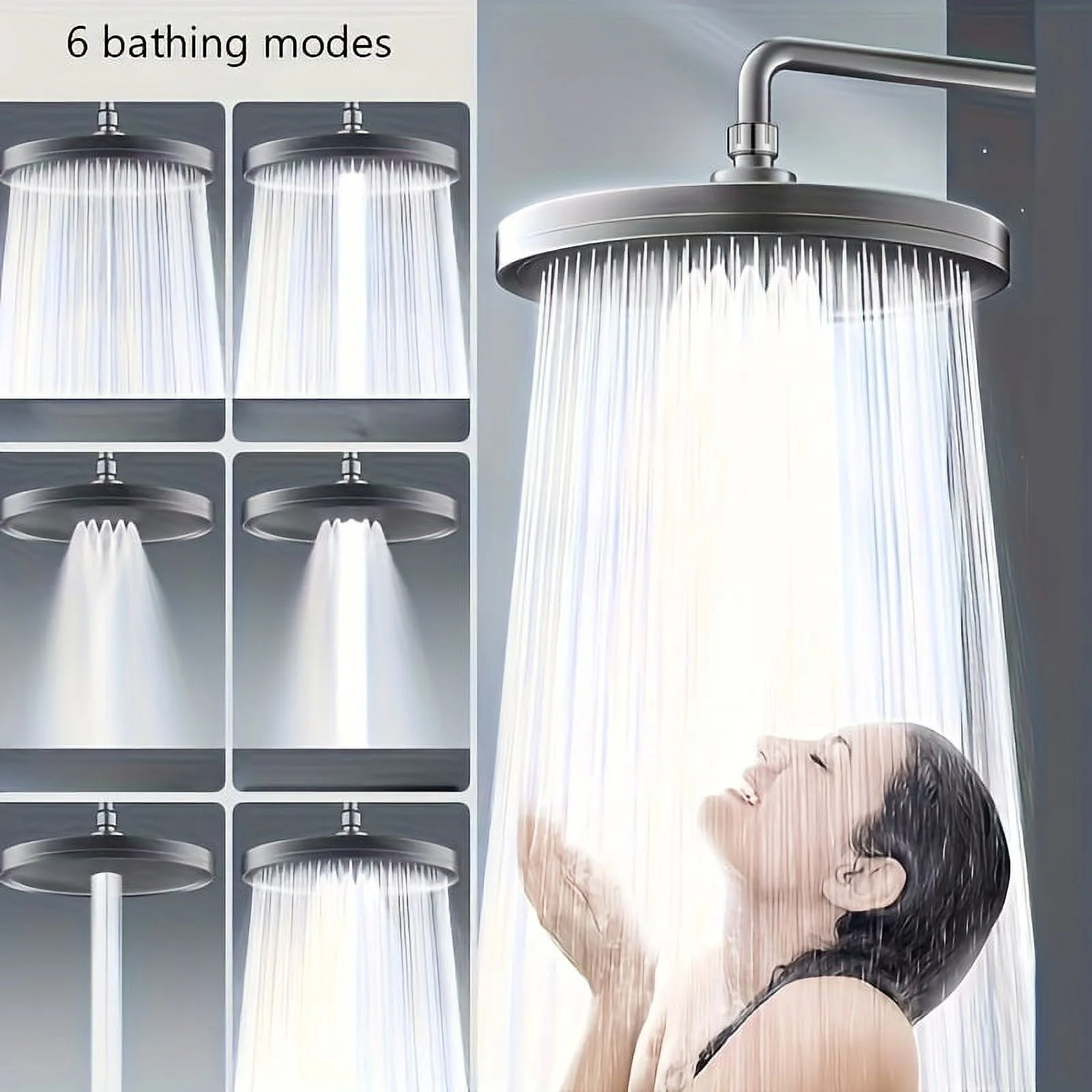 1pc High Pressure Shower Head - 6 Speeds, Adjustable, Large Sprinkler, Handheld, Rainfall, Bathroom Accessories