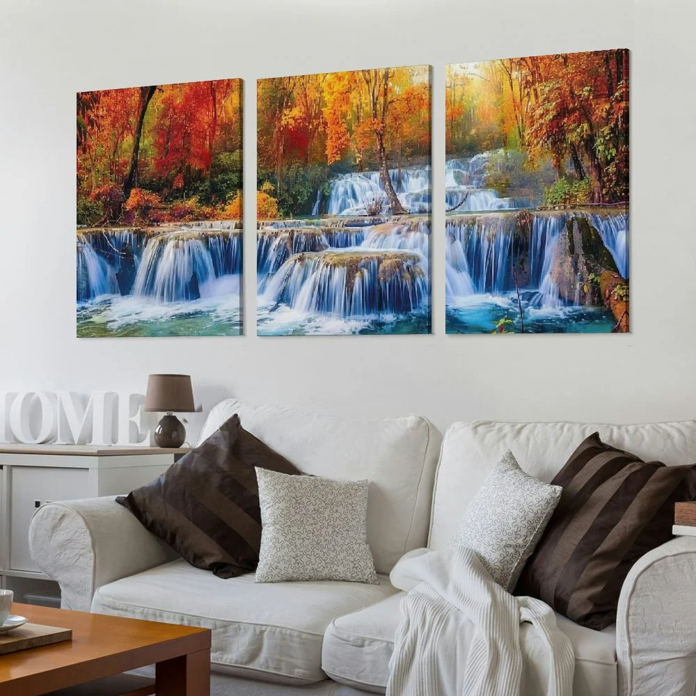 Shangniulu Wall Art Decor Canvas Print Picture Waterfall River Forest Painting Autumn Artwork for Office Home Wall Decor Stretched and Framed Ready to Hang