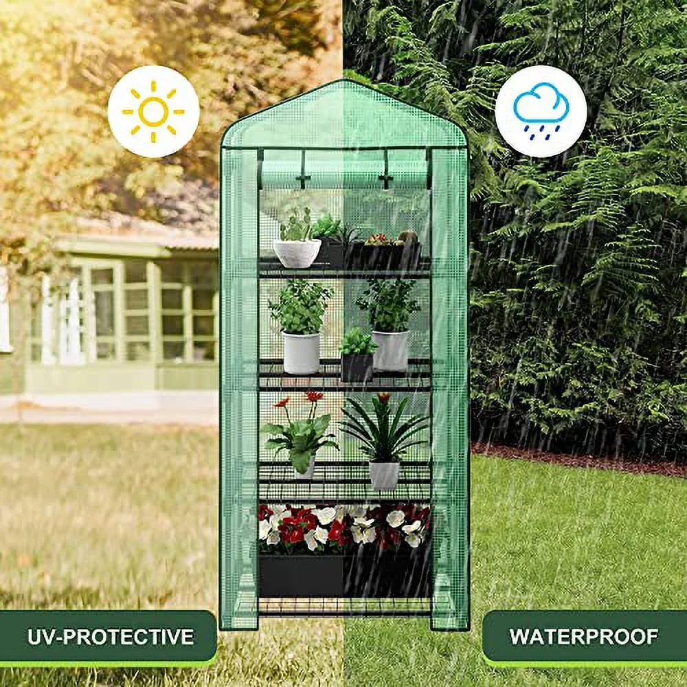 BBBuy 4-Tier Mini Greenhouse Portable Garden Grow Plants Flower Seedings Green House w/PE Cover, Roll-Up Zipper Door and Metal Frame 27.25