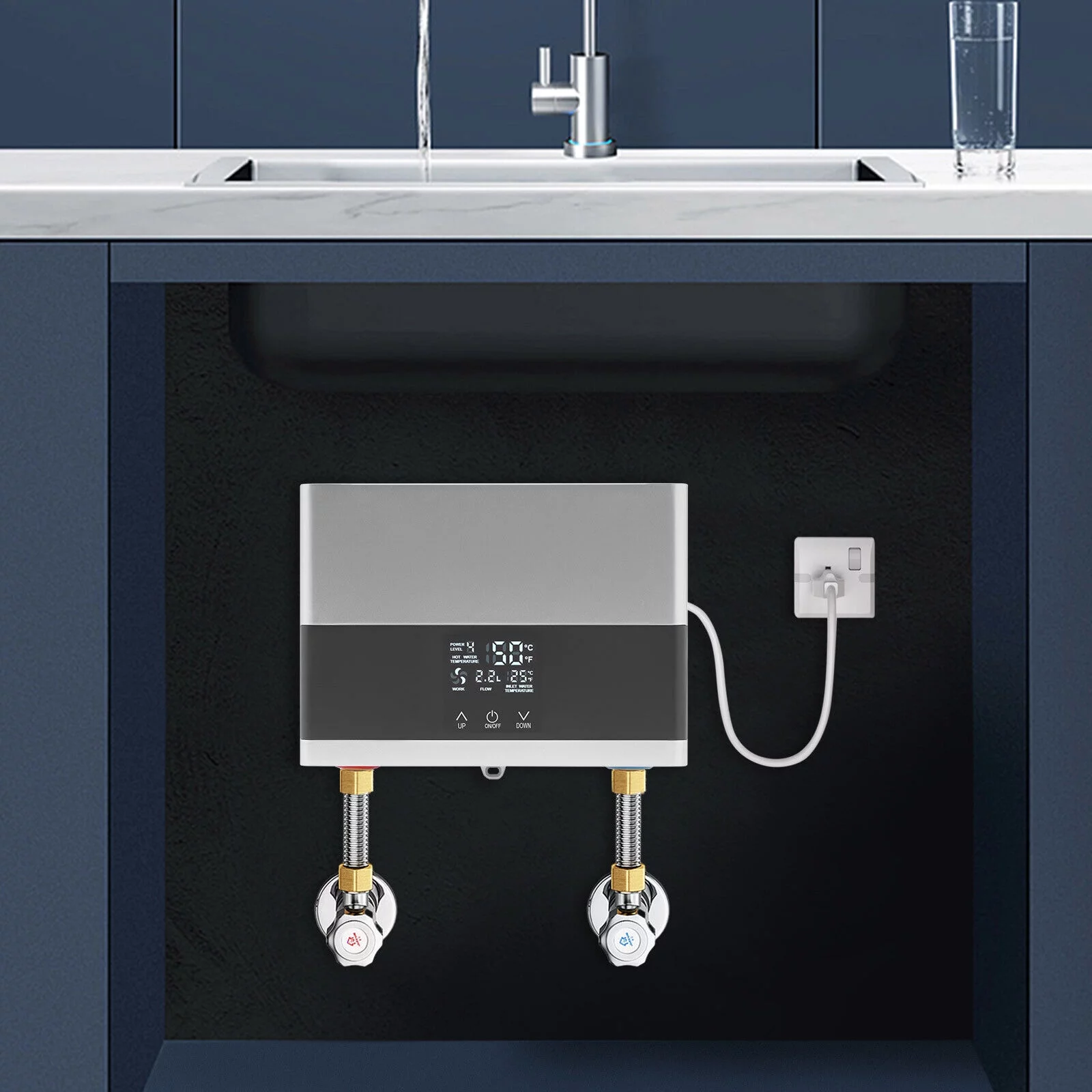 Electric Tankless Water Heater 110V Constant Temperature Instant Hot Water Heater 4000W Silver/White