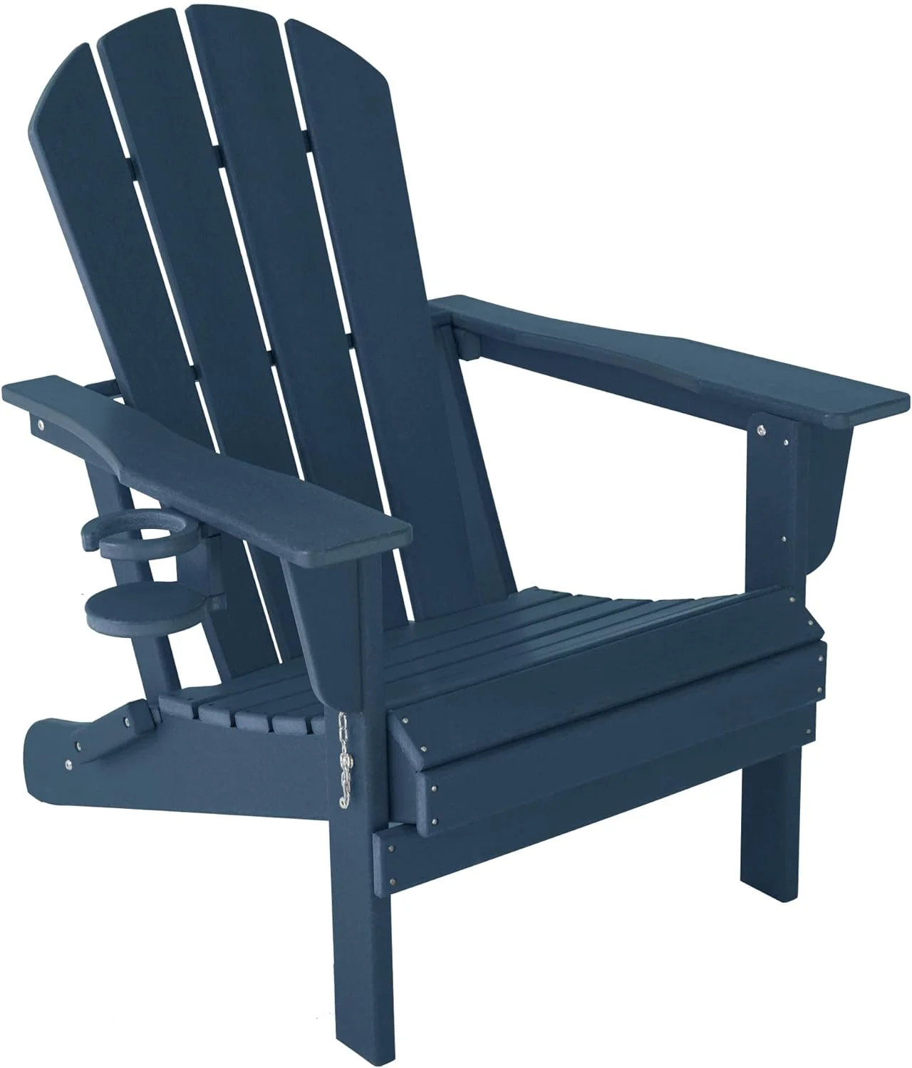 Folding Adirondack Chair Gardens, Fire Pit Chair with Plastic Cup Holder, Decks, Seaside Weather Resistant, Waterproof, Easy to Assemble (Navy Blue)