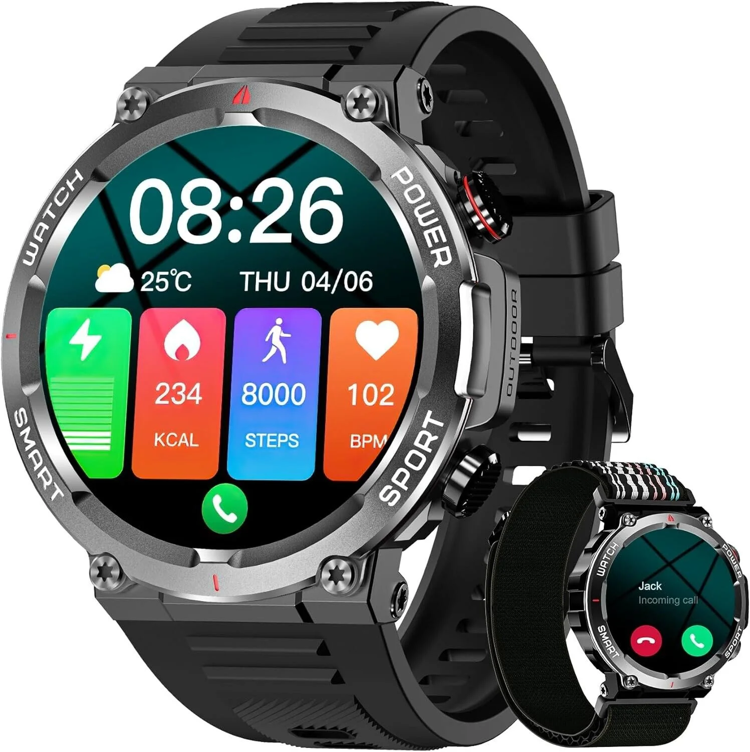 IOWODO Military Smart Watch,with APP,IP68 Waterproof,1.39