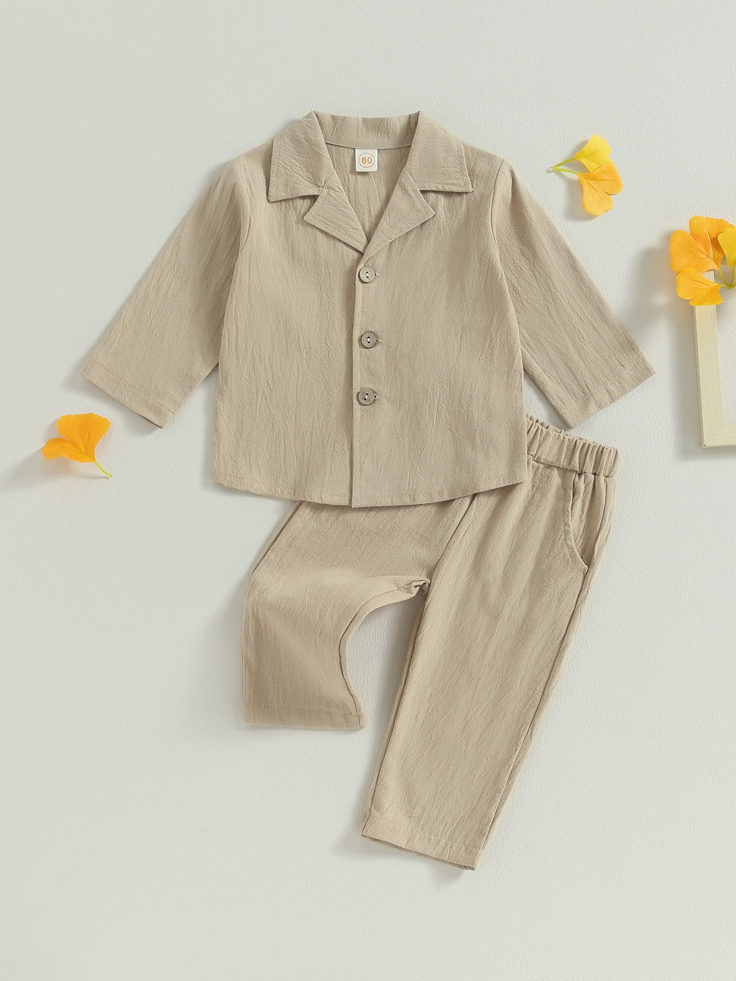 Wassery Baby Boy Linen Pants Set Long Sleeve Lapel Button Up Shirt+Elastic Waist Pants 6M 12M 18M 24M 3T Toddler Spring Fall Clothes