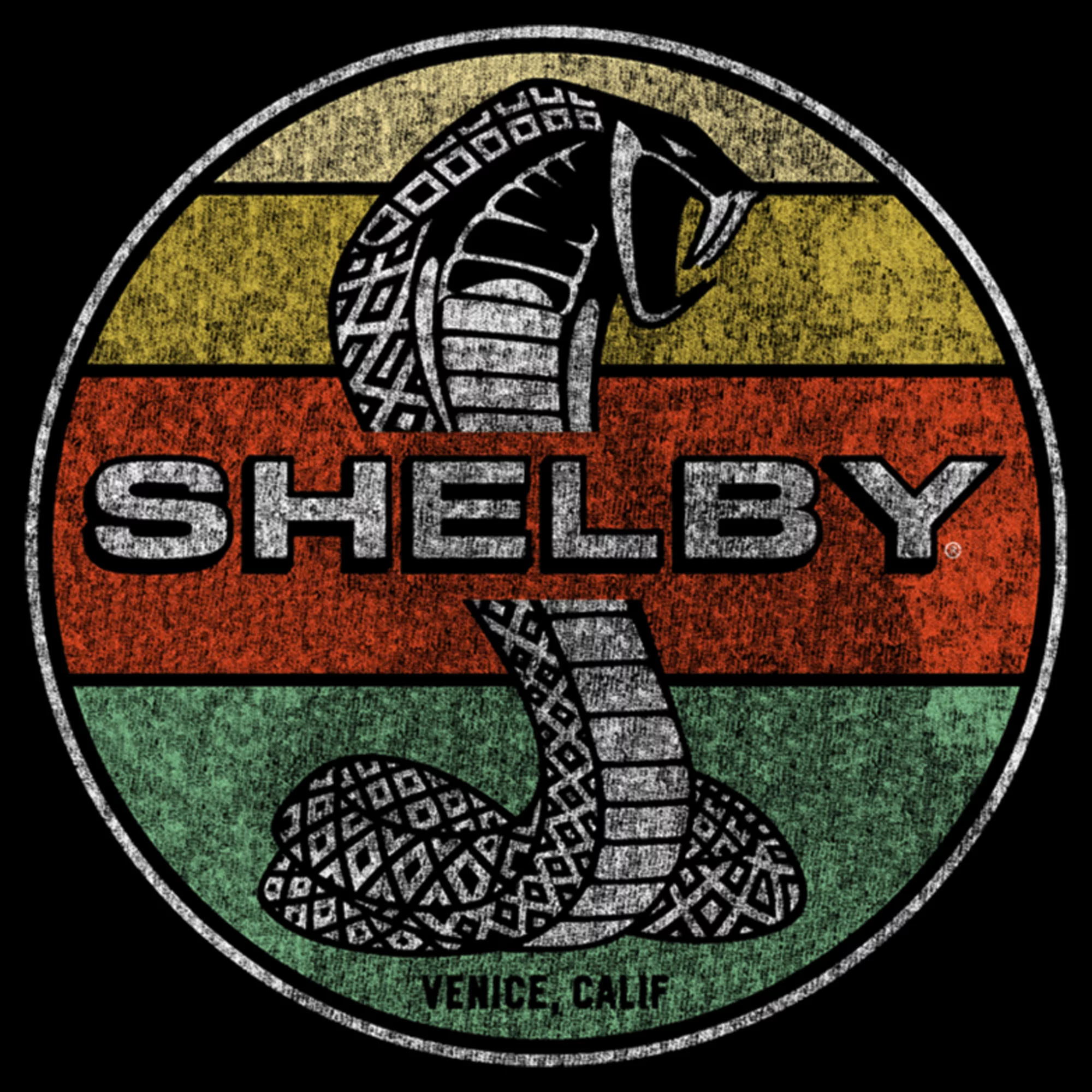 Men's Shelby Cobra Distressed Colorful Stripe Stamp  Graphic Tee Black Medium
