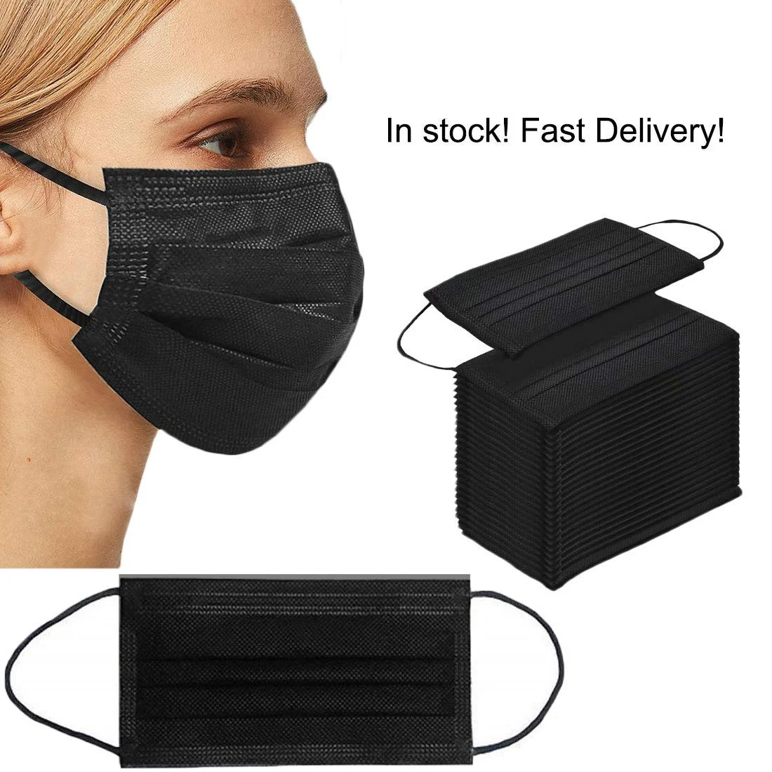5000 Pack USA Made Disposable Face Masks Black, 3 Ply Breathable Protection Mask