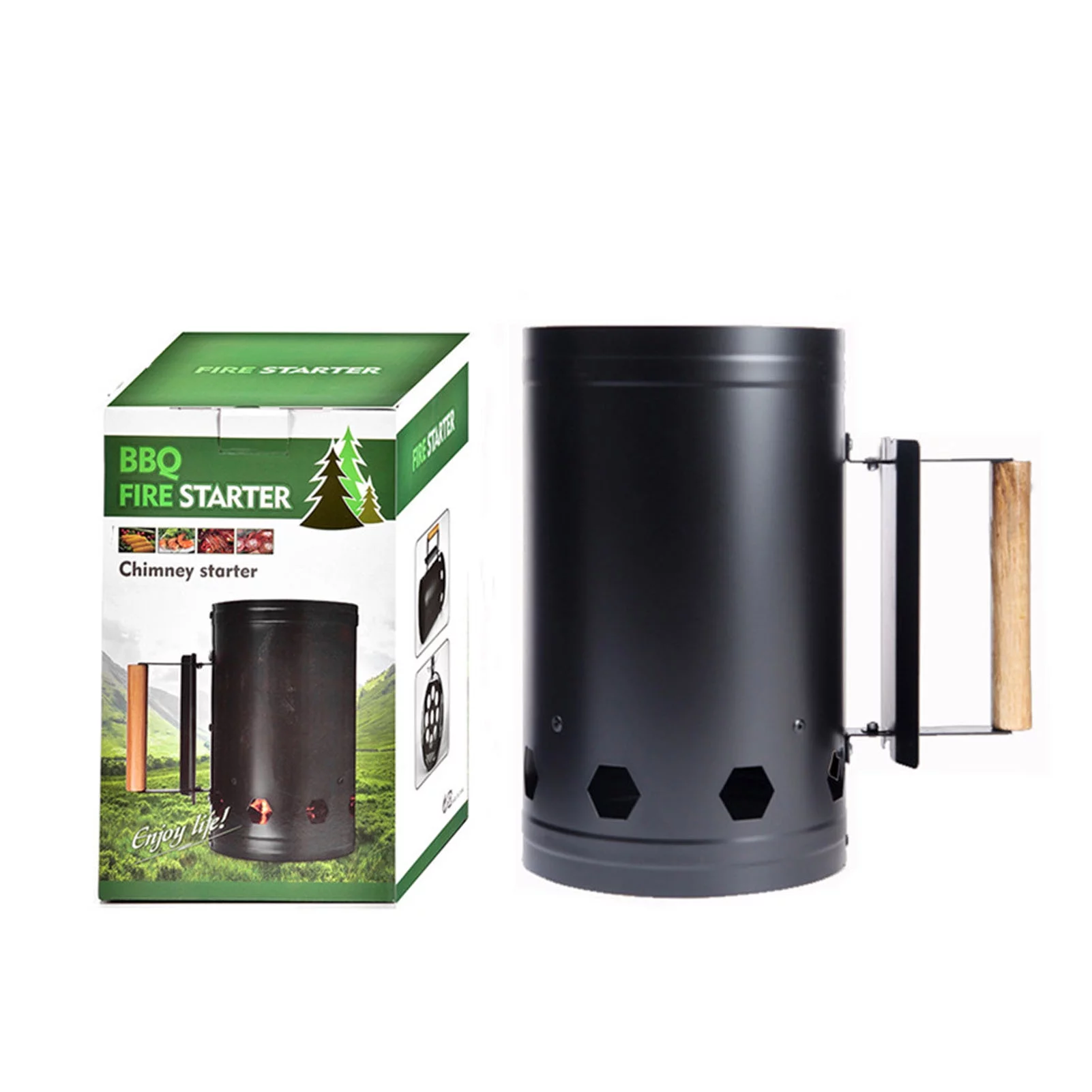 Goldmeet Charcoal Chimney Starter Heat Resistant Stainless Steel Rapid Fire Starter Can for Outdoor Cooking Black
