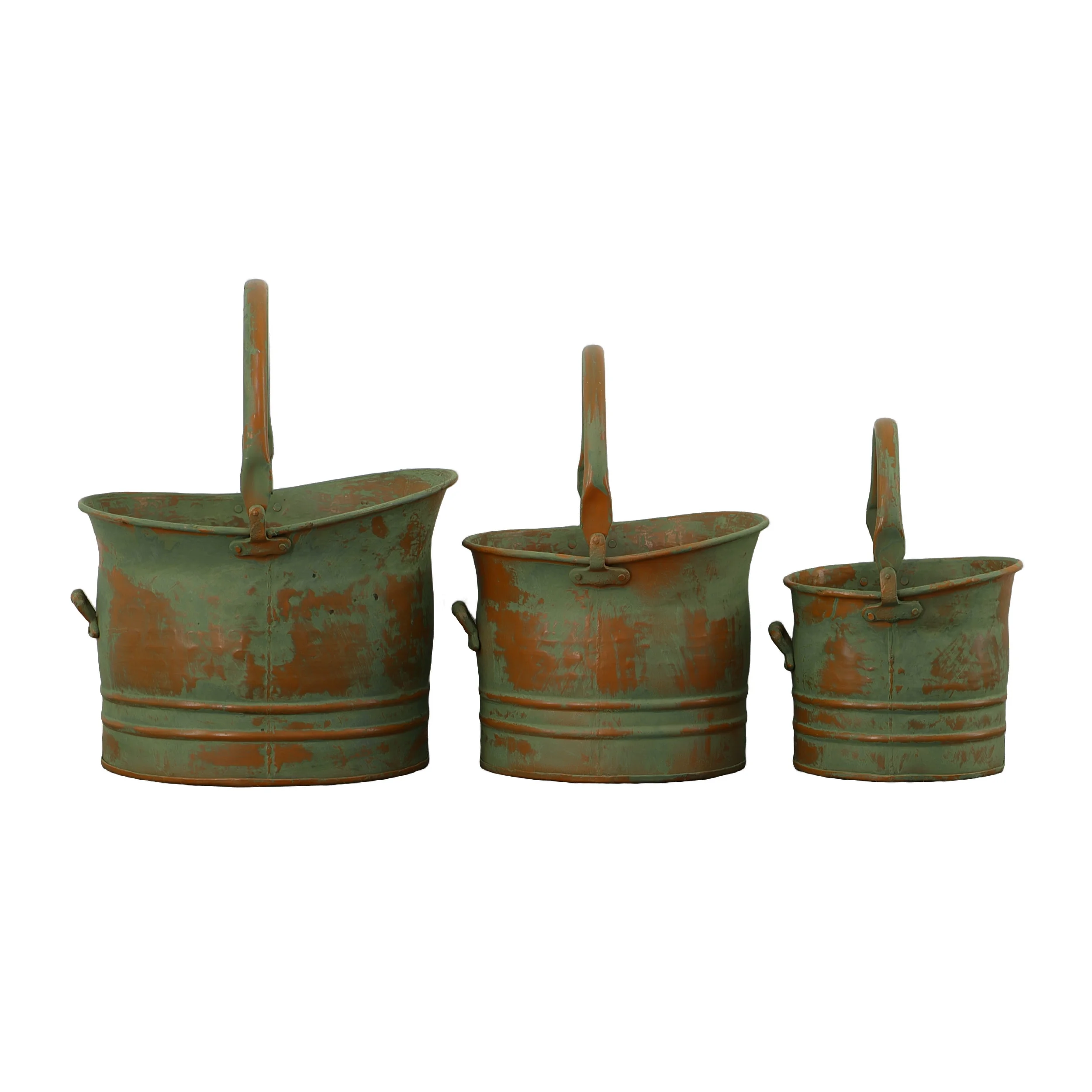 3 Green Metal Bucket Planters with Handles - Set of 3 - 11.0 - Transform your garden with these durable planters!