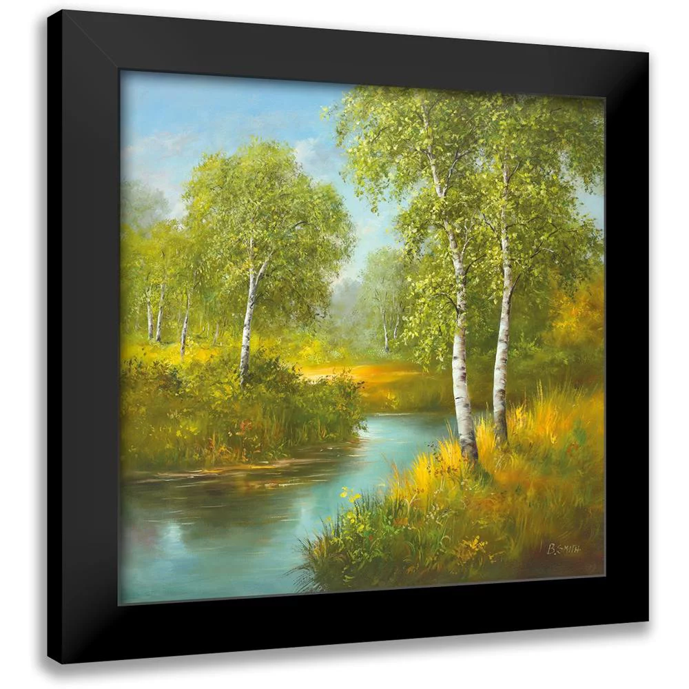 Smith, B. 12x12 Black Modern Framed Museum Art Print Titled - POND WITH BIRCHTREES