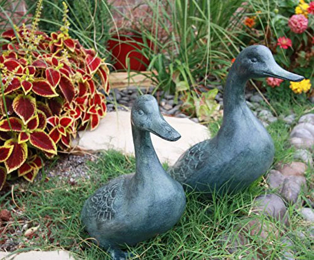 Atlantic Collectibles Large Verdi Green Aluminum Two Lover Pond Ducks Garden Statue Set