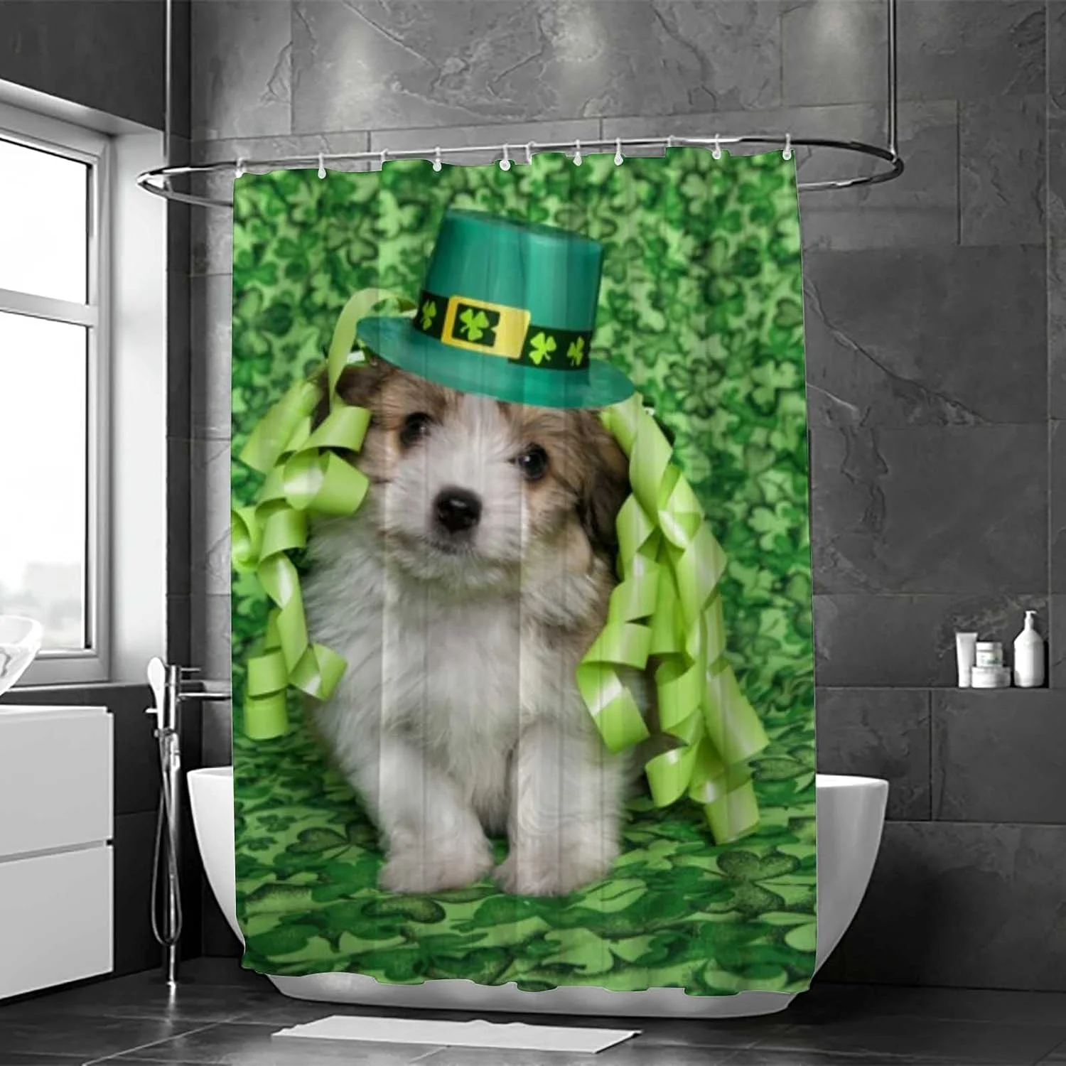Hyjoy Shower Curtain,Cute Dog for St Patrick Day Bathroom Curtain, Waterproof Fabric Shower Curtain for Bathroom Hotel Decoration, 60x72 inches