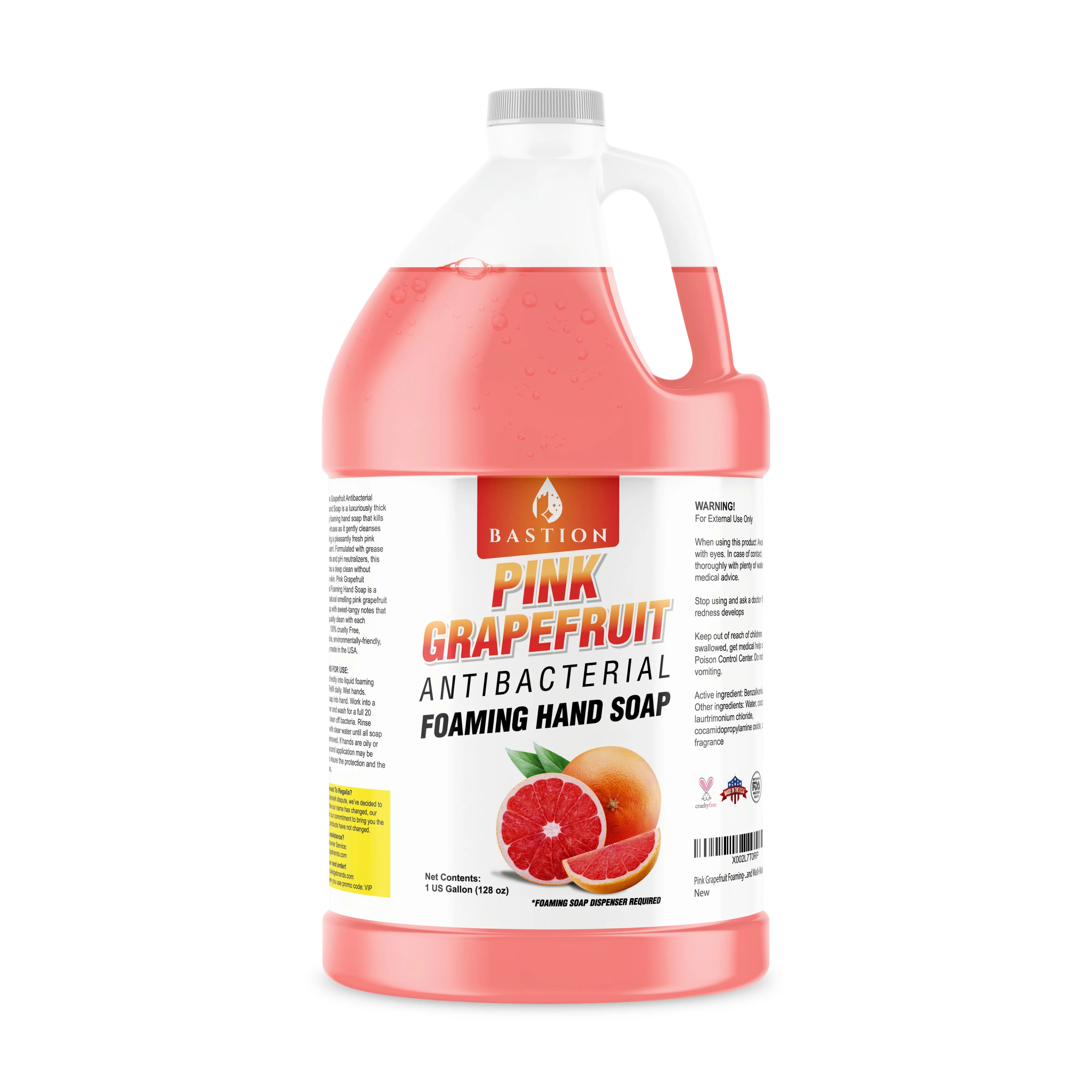 Bastion Pink Grapefruit Foaming Antibacterial Hand Soap Refill 1 Gallon (128 oz) Refreshing Pink Grapefruit Scent Bulk Hand Soap-Made In The USA.