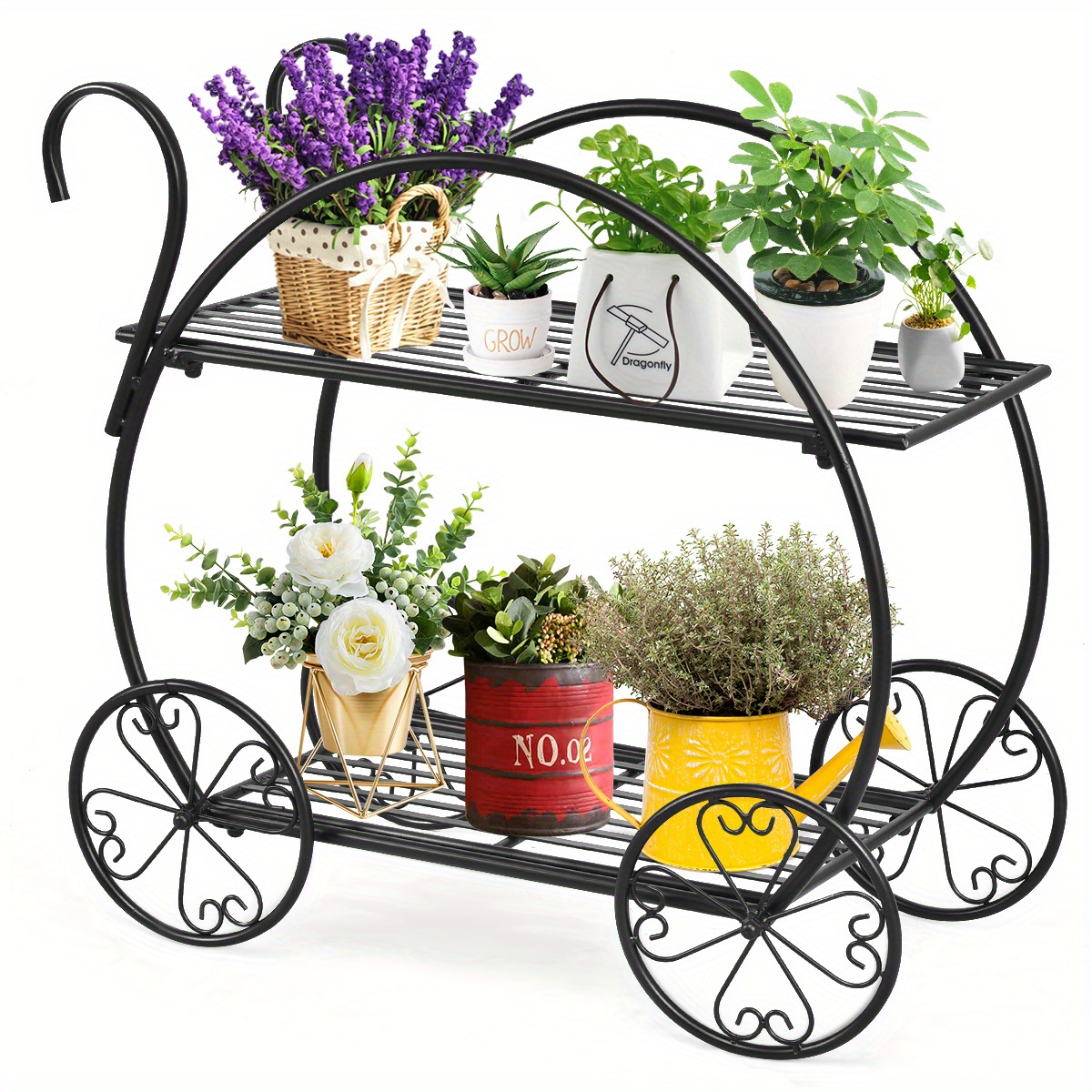 Metal Flower Cart Pot Rack Plant Display Stand Holder Decor Heavy Duty