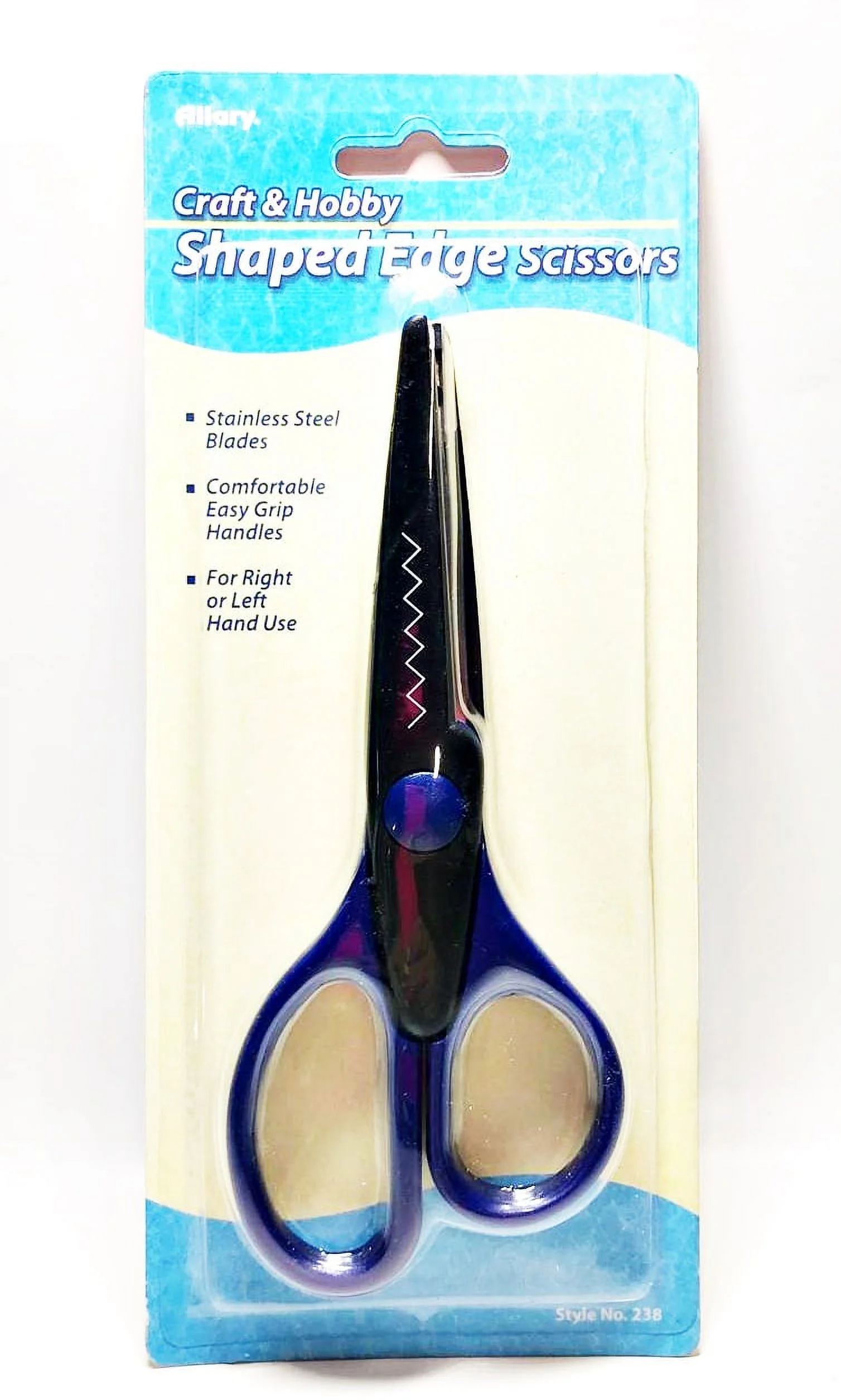 Allary Style #238 Shaped Edge Stainless Steel Scissors E-z Grip Handles, Blue